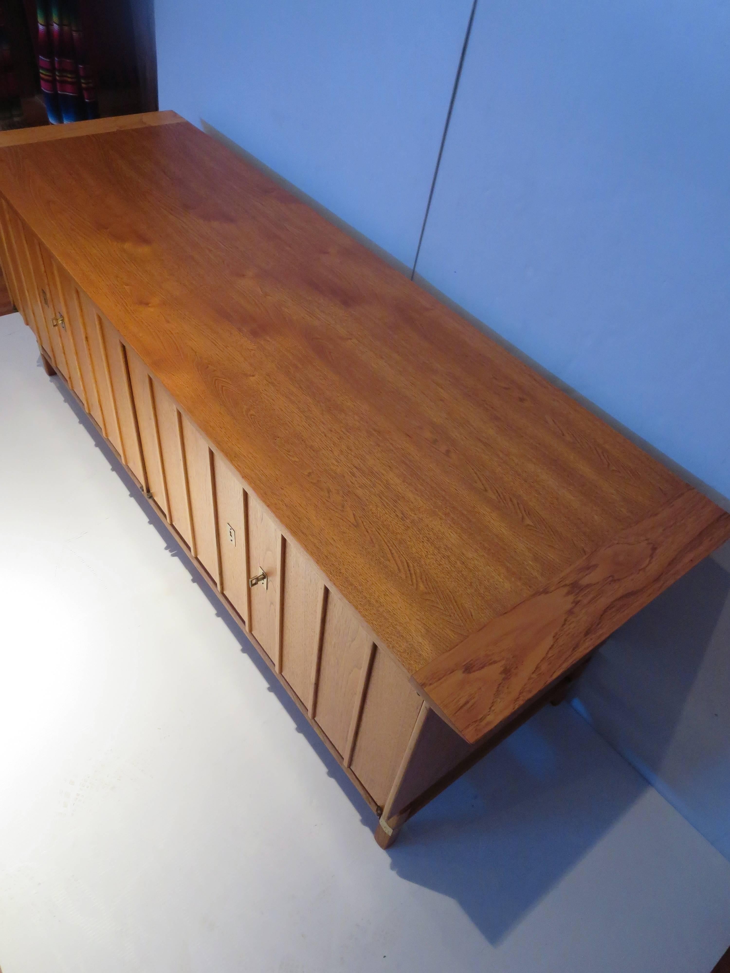 Striking 1950s, American, Mid-Century Large and Low Credenza With Brass Accents 2