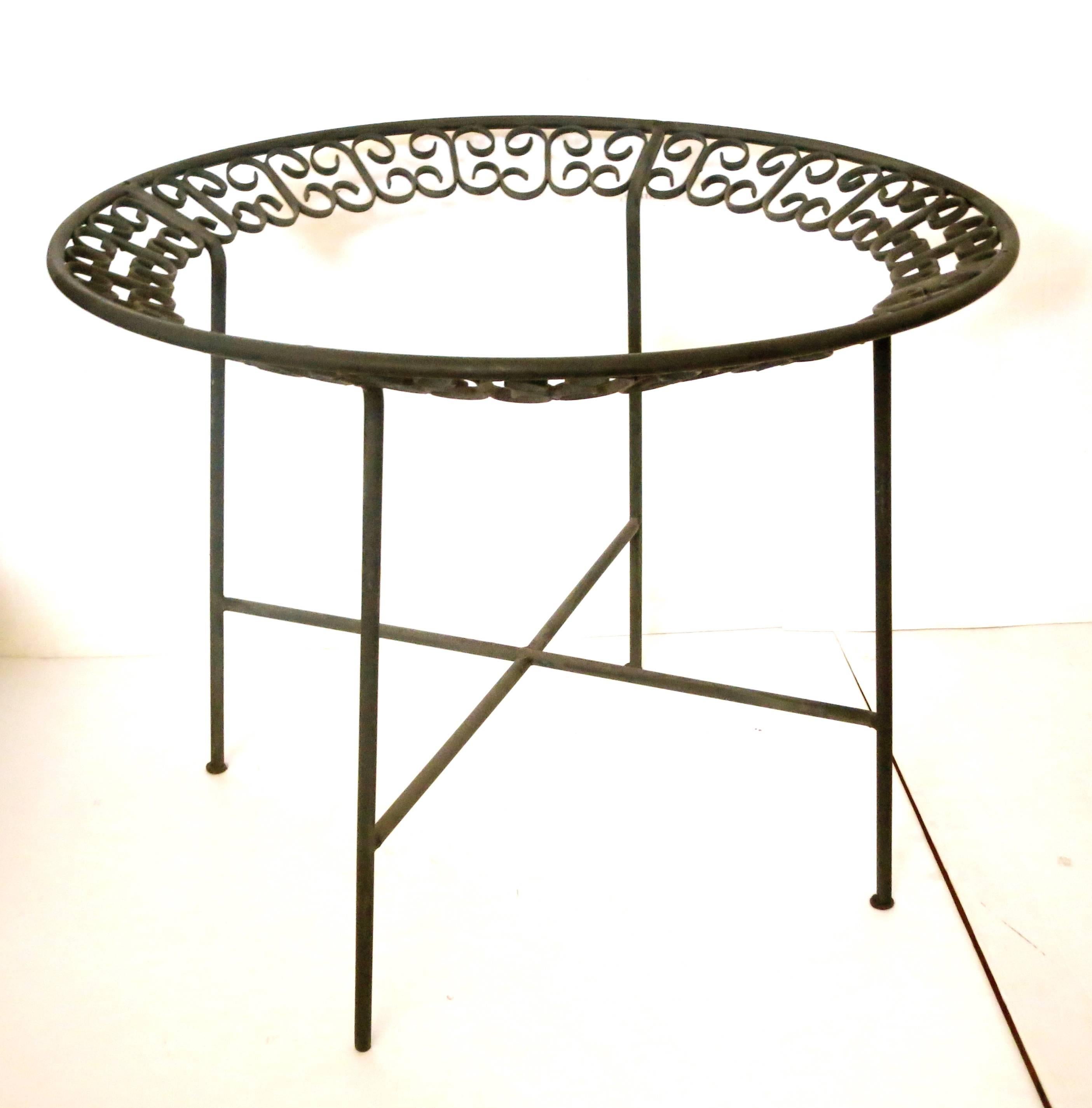 1950s petite black enameled dining table great for indoor or outdoor, part of the Grenada series, nice 1/2