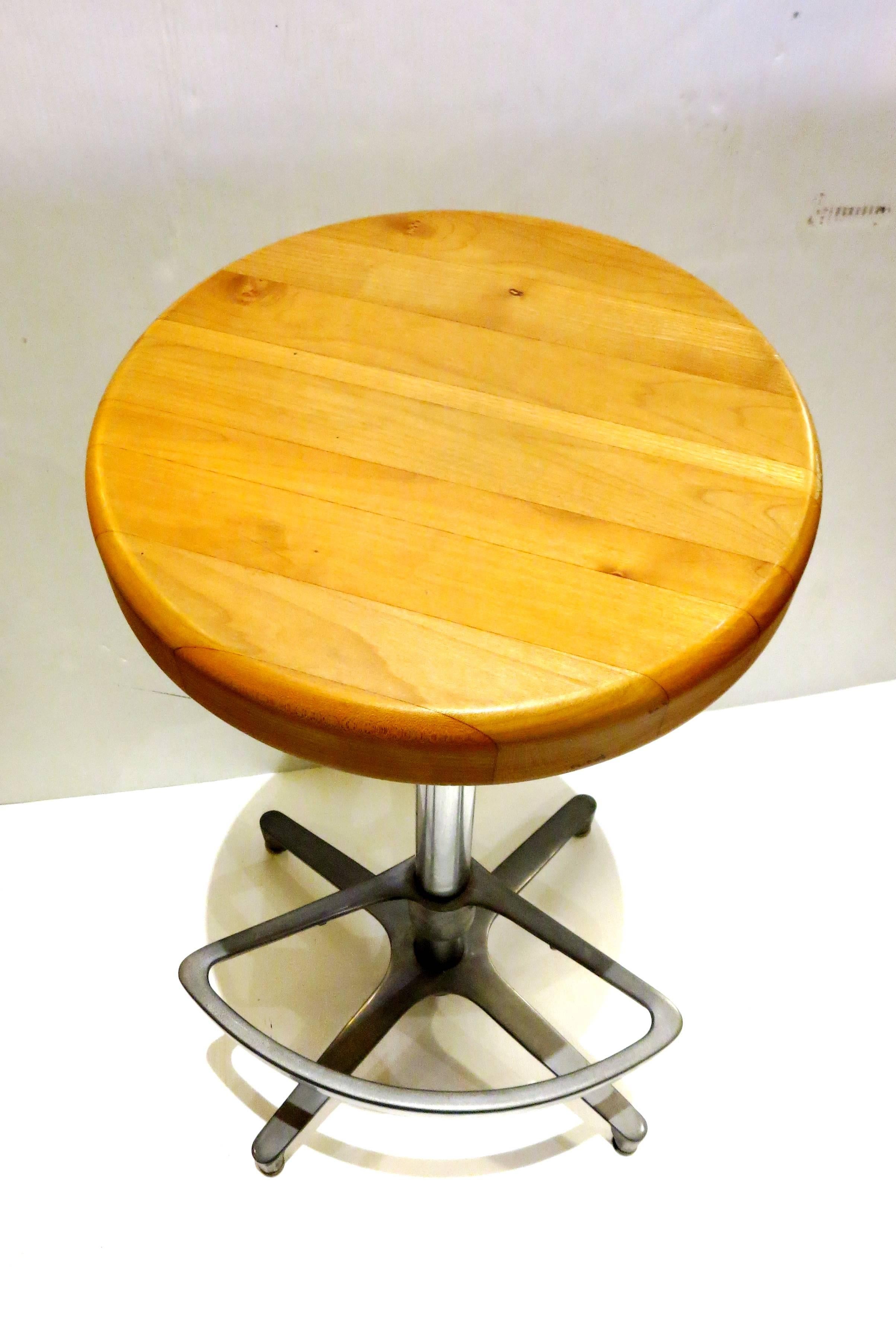California Mid-Century Set of Three Industrial Style Barstools with Footrest In Excellent Condition In San Diego, CA