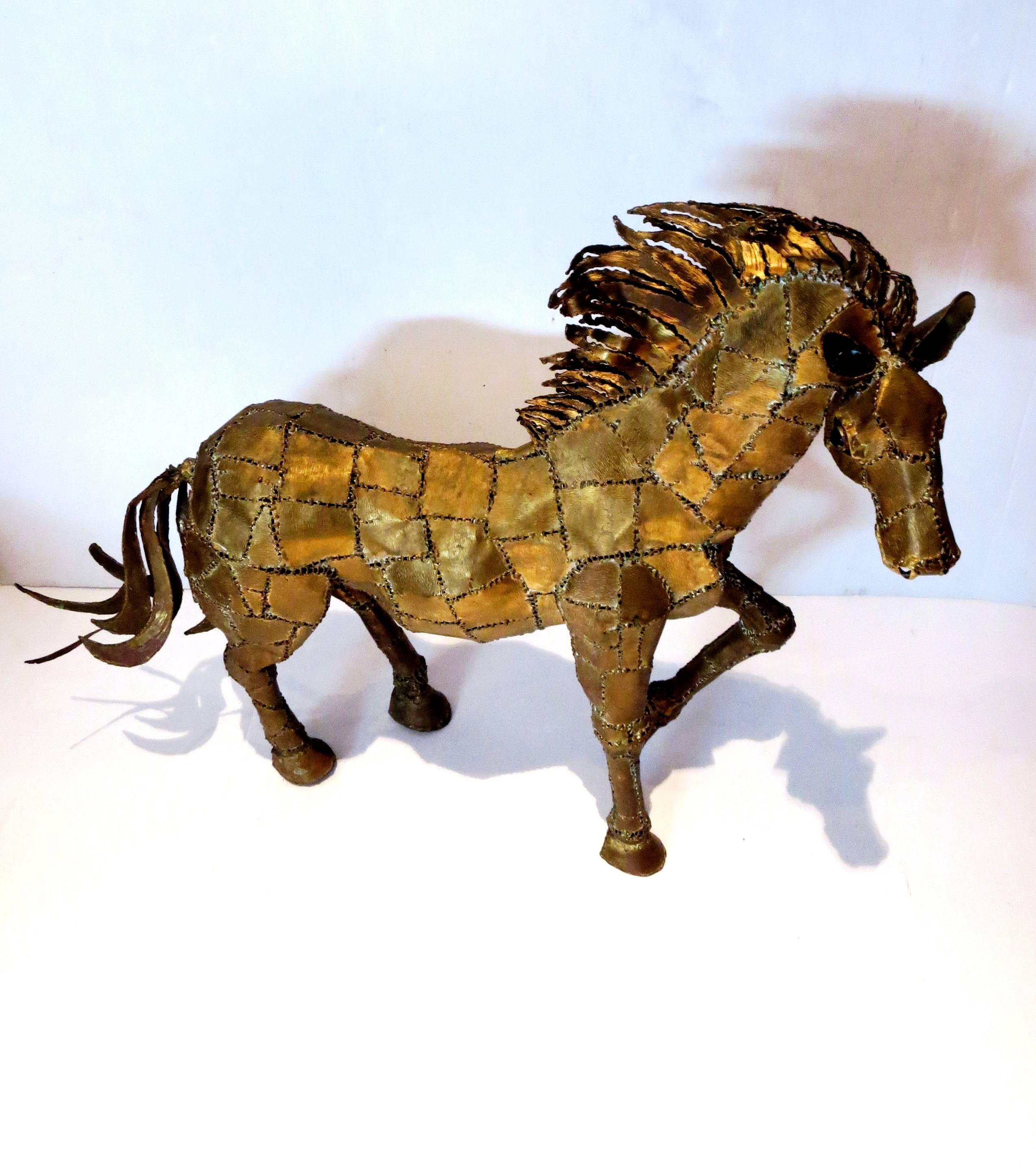 Large Striking Brass Horse by Mexican Artist Luciano Bustamante Signed In Excellent Condition In San Diego, CA