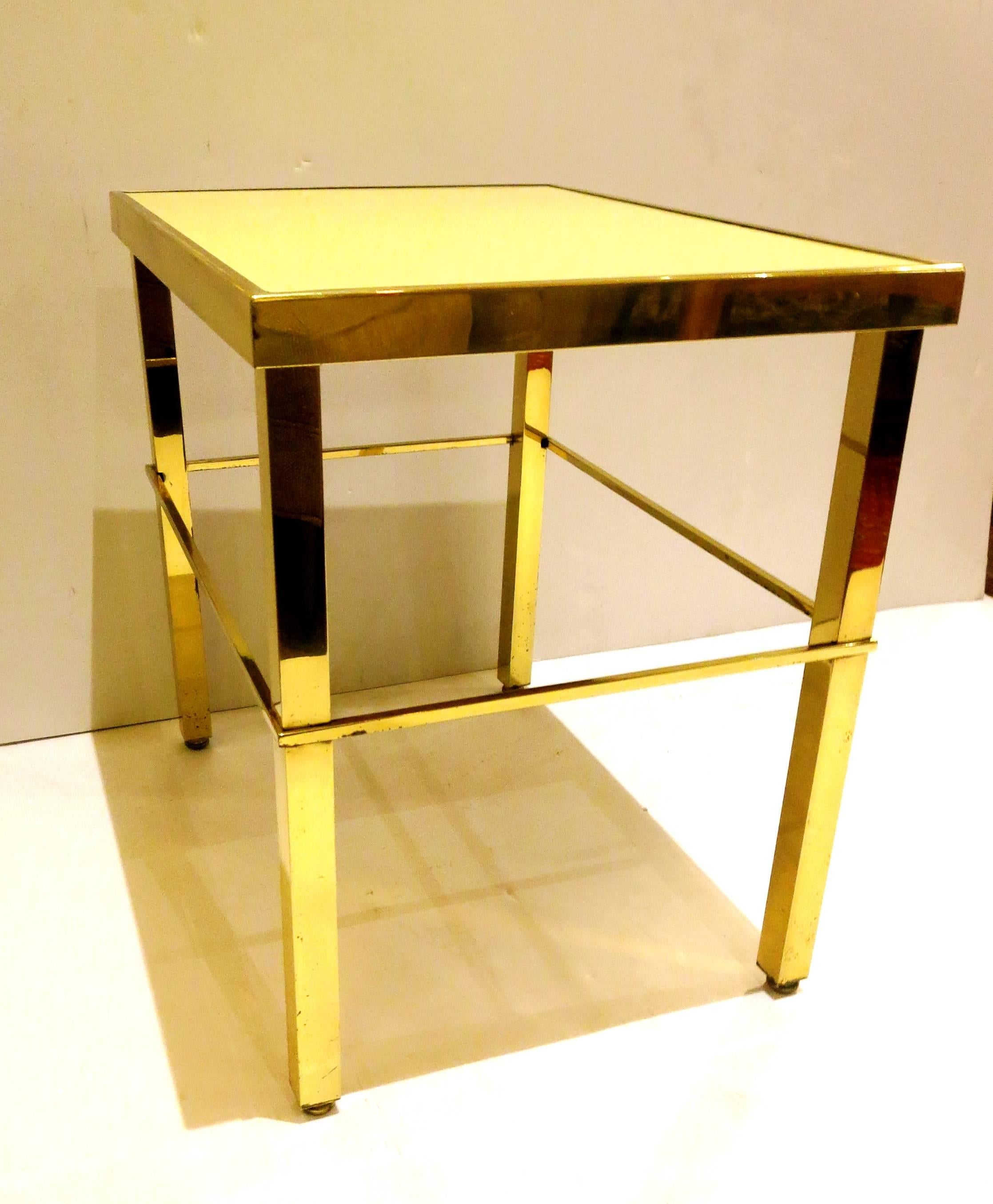 Hollywood Regency French Style Brass Petite Square Pipping with Laminate Top End Table