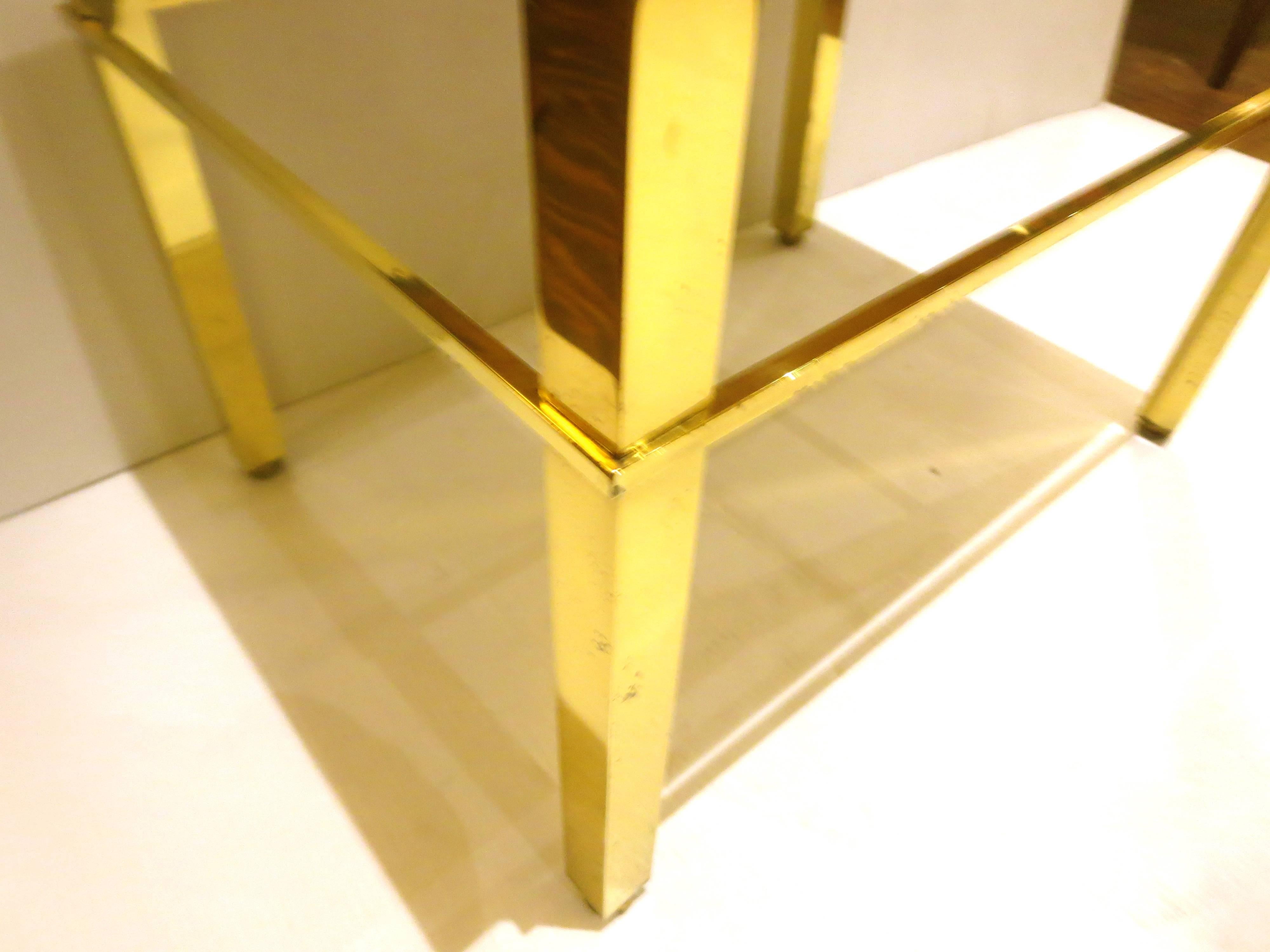 American French Style Brass Petite Square Pipping with Laminate Top End Table