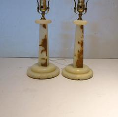 Art Deco Pair of Onyx Column Table Lamps