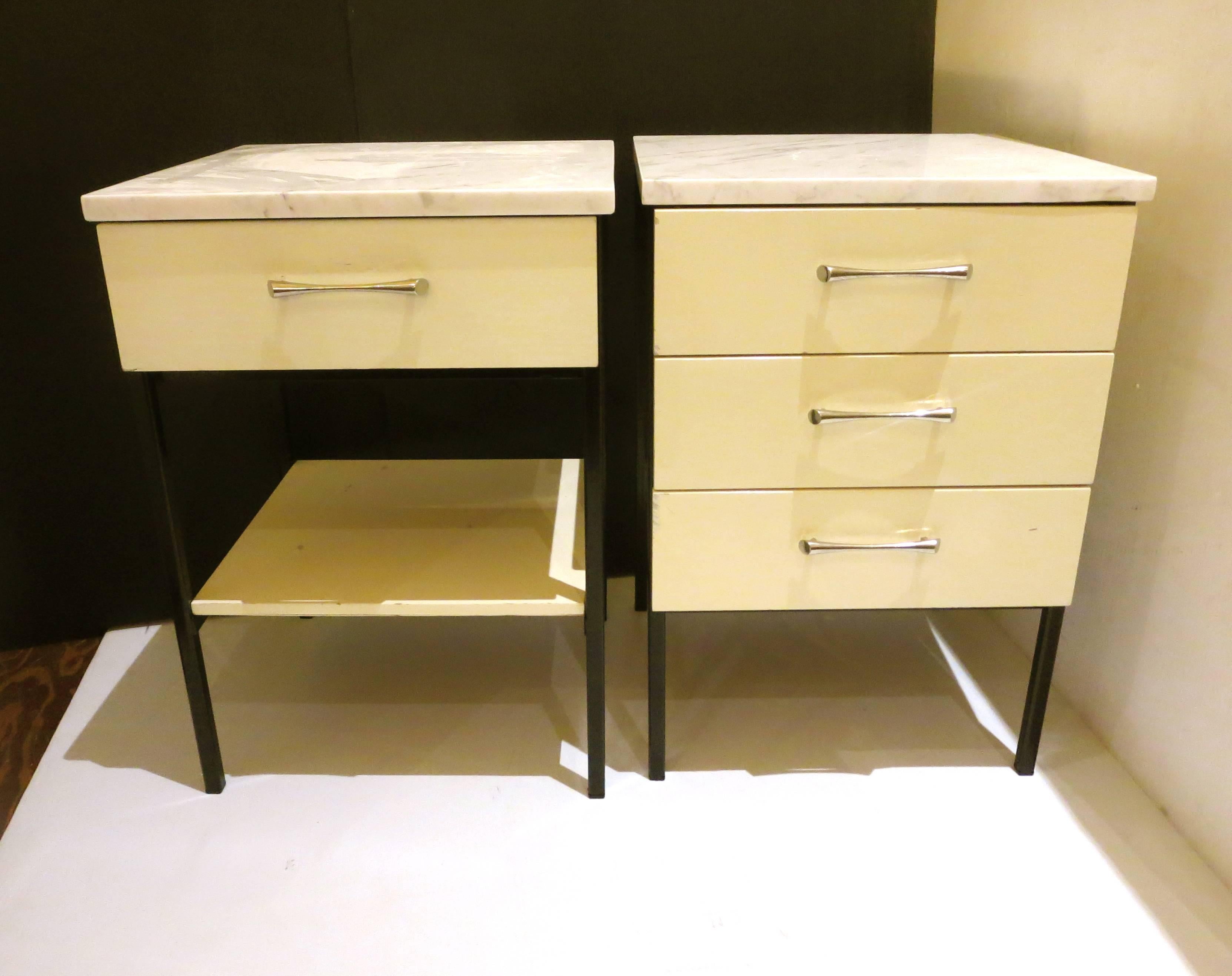 Metal Rare Set of 1950s Nightstands with Marble Top by Vista of California