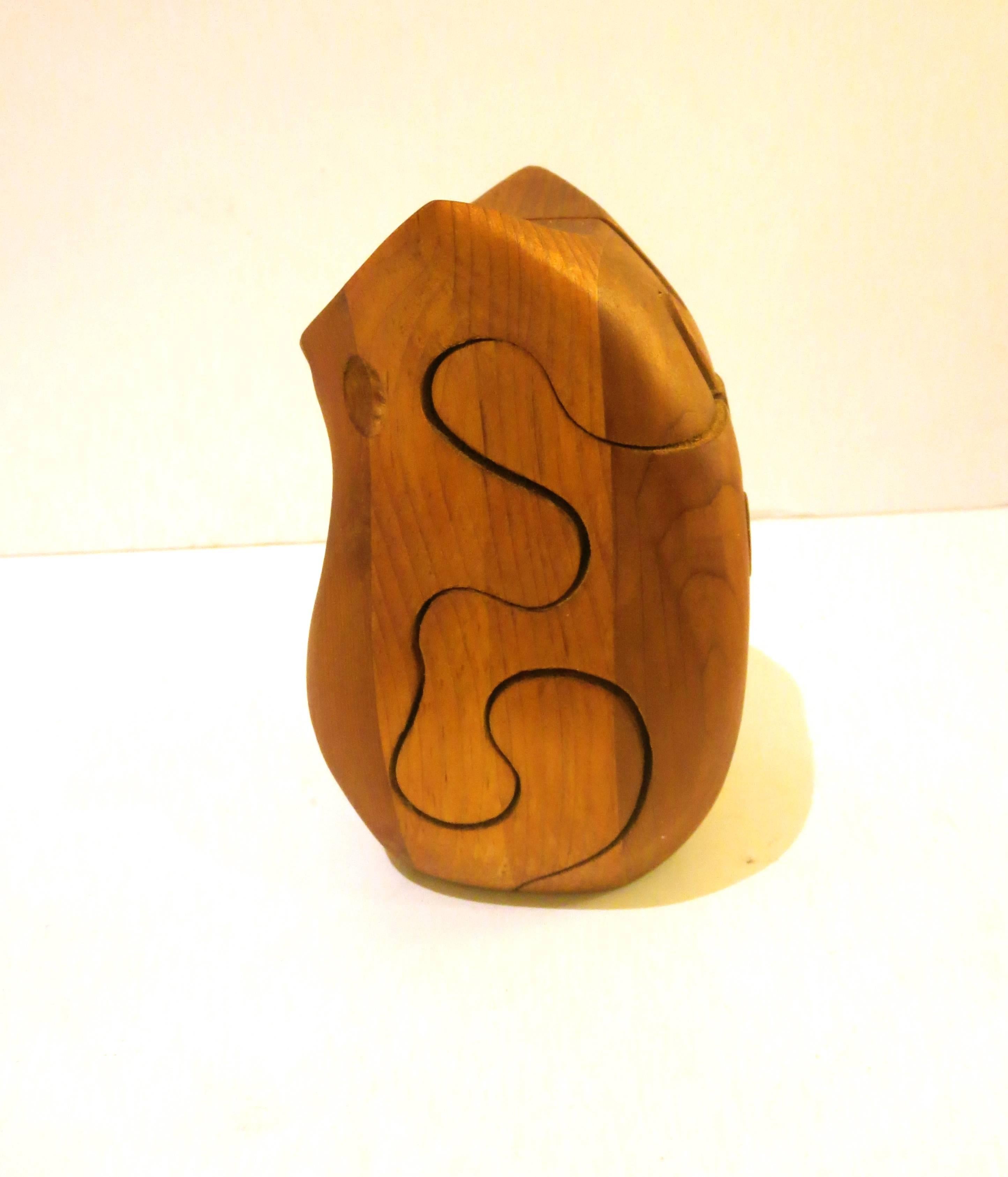 Mid-Century Modern Whimsical Wood Puzzle Sculpture by Artist Deborah Bump, Signed