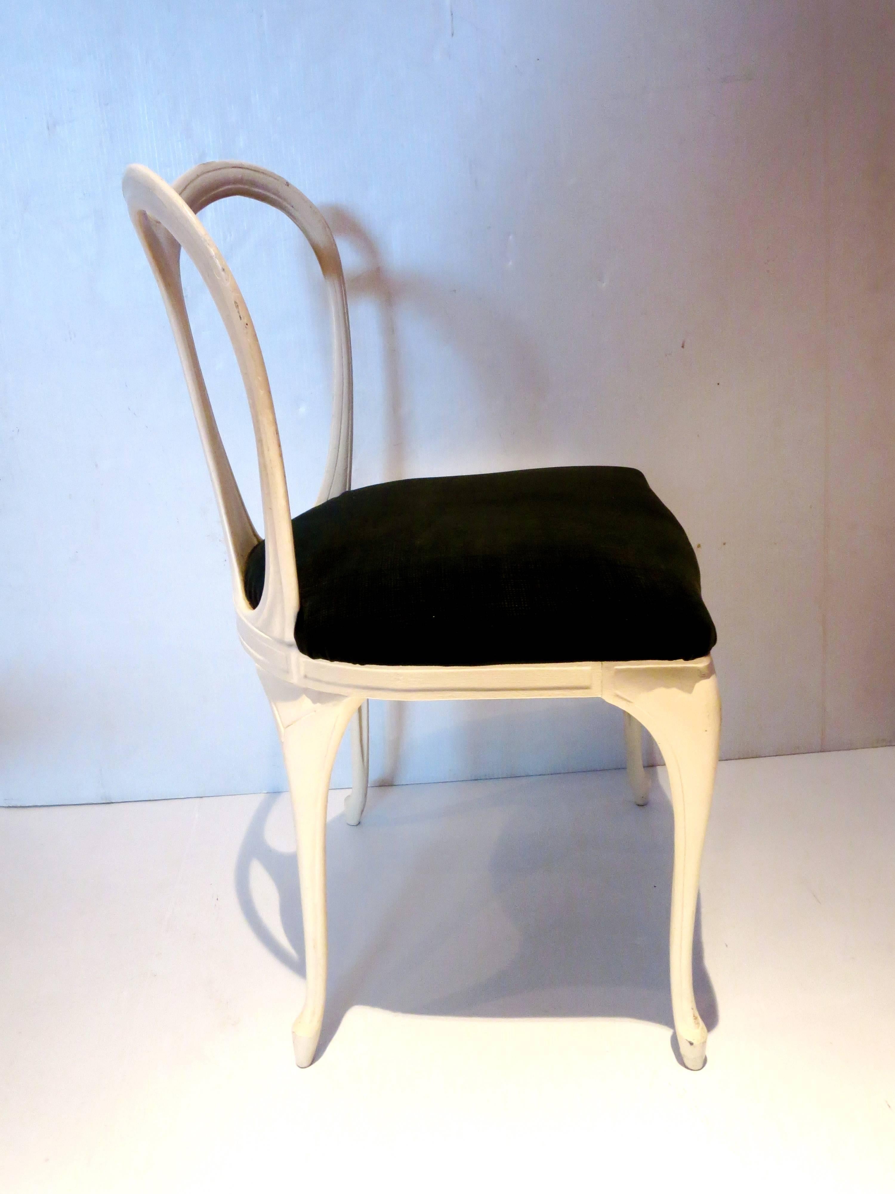 Hollywood Regency 1950s Painted Cast Aluminium Boudoir Petite Art Nouveau Single Chair