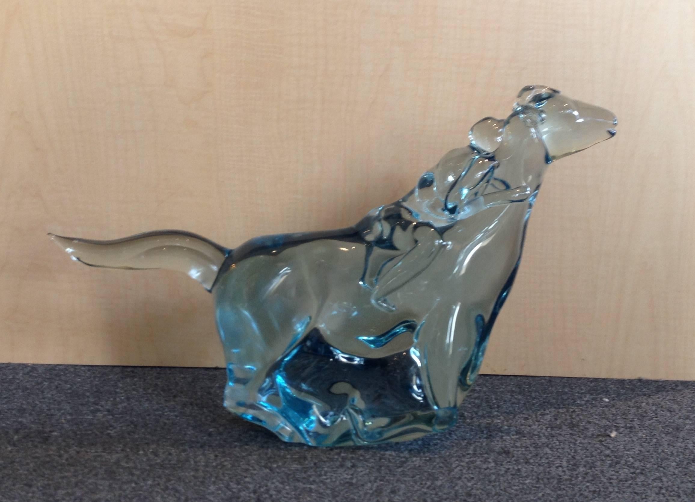 Large Murano glass horse sculpture that has been attributed to Ermano Nason from the Gino Cenesese collection, circa 1986. This is an absolutely stunning piece with light blue overtones in the glass. Signed and dated.