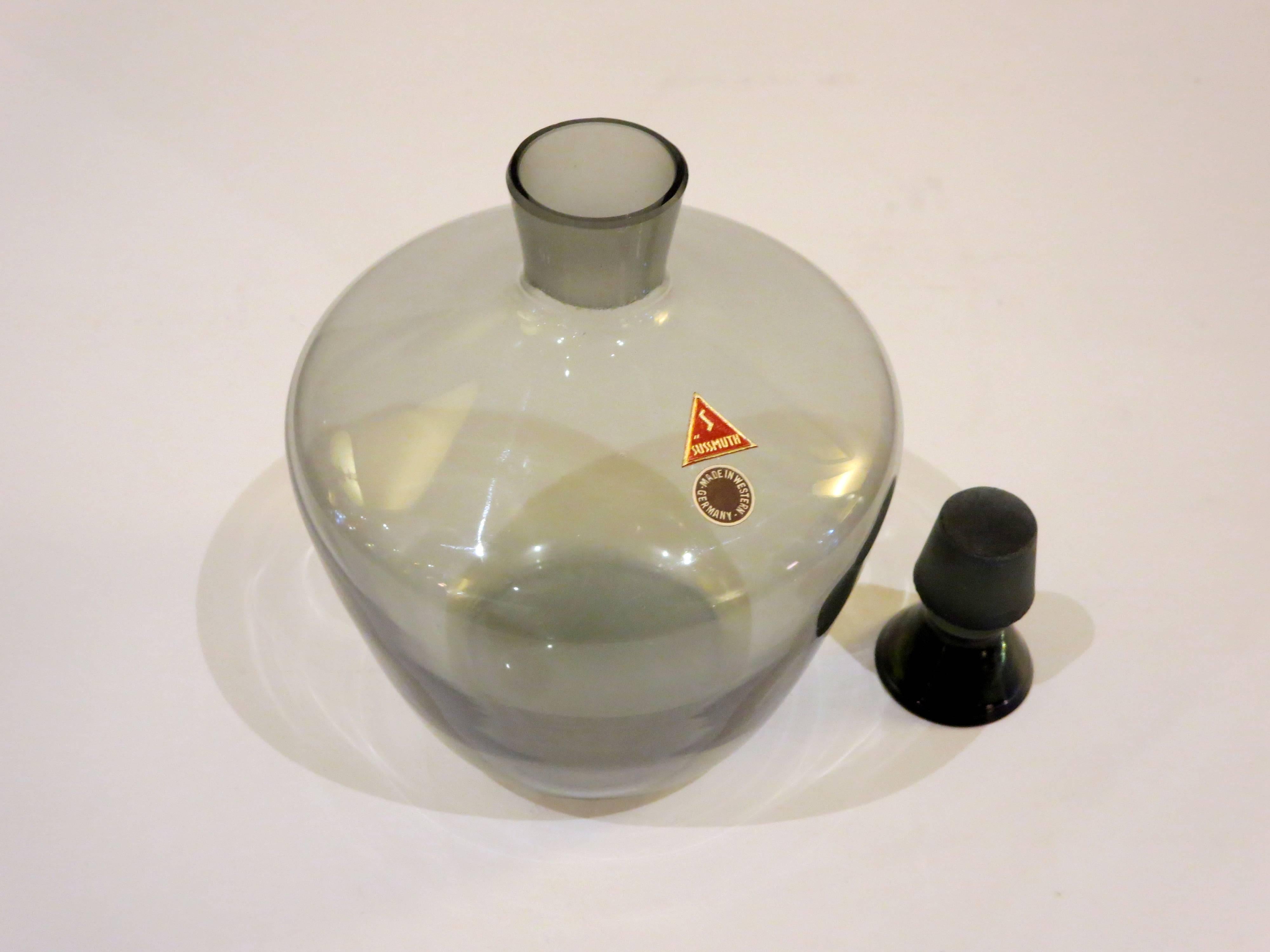 Mid-Century Modern Elegant German Smoke Crystal Small Decanter with Stopper