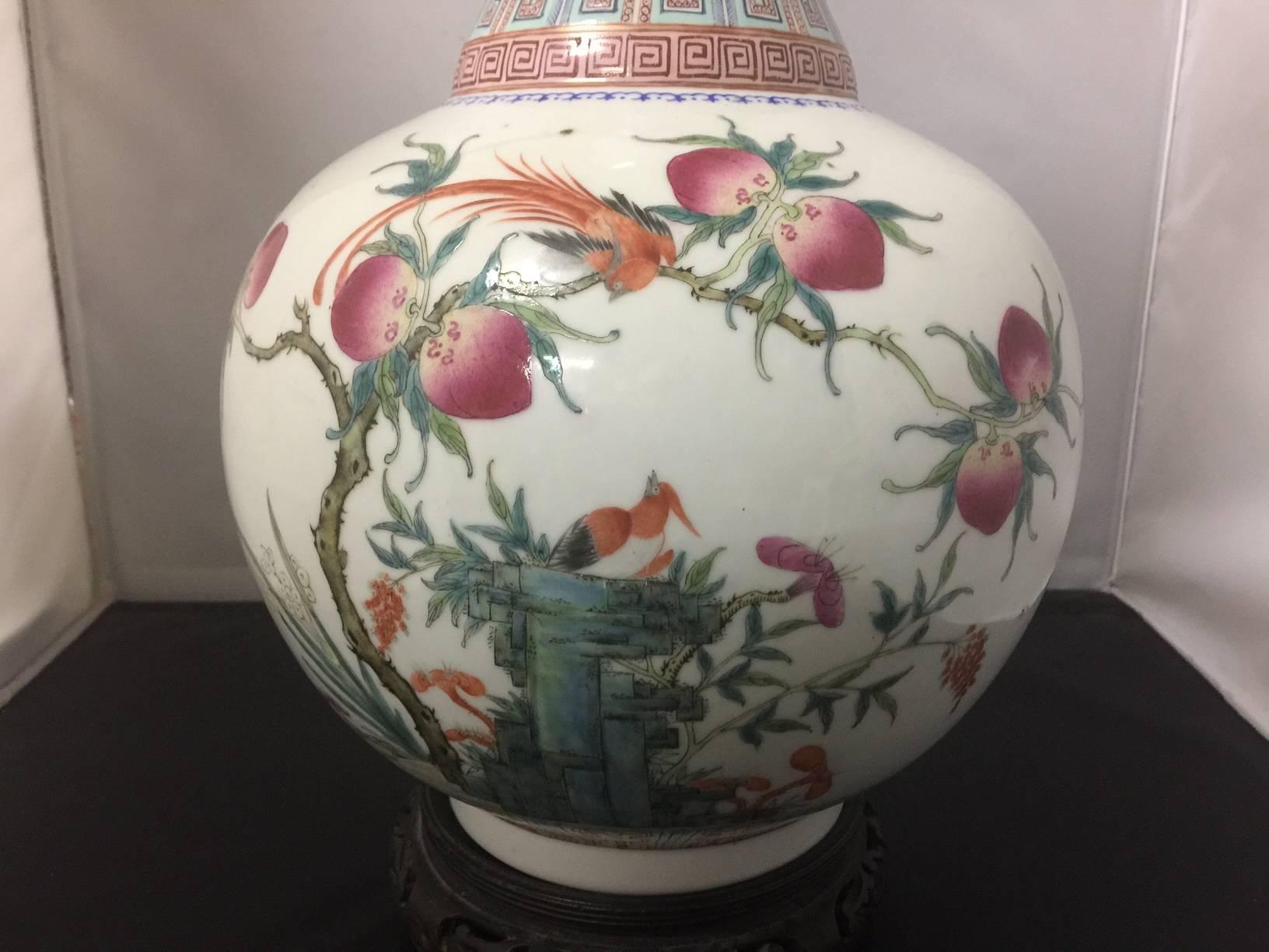 Tall Chinese Porcelain Famille Rose Vase/Stand Hongxian Mark, Early 20th Century 4