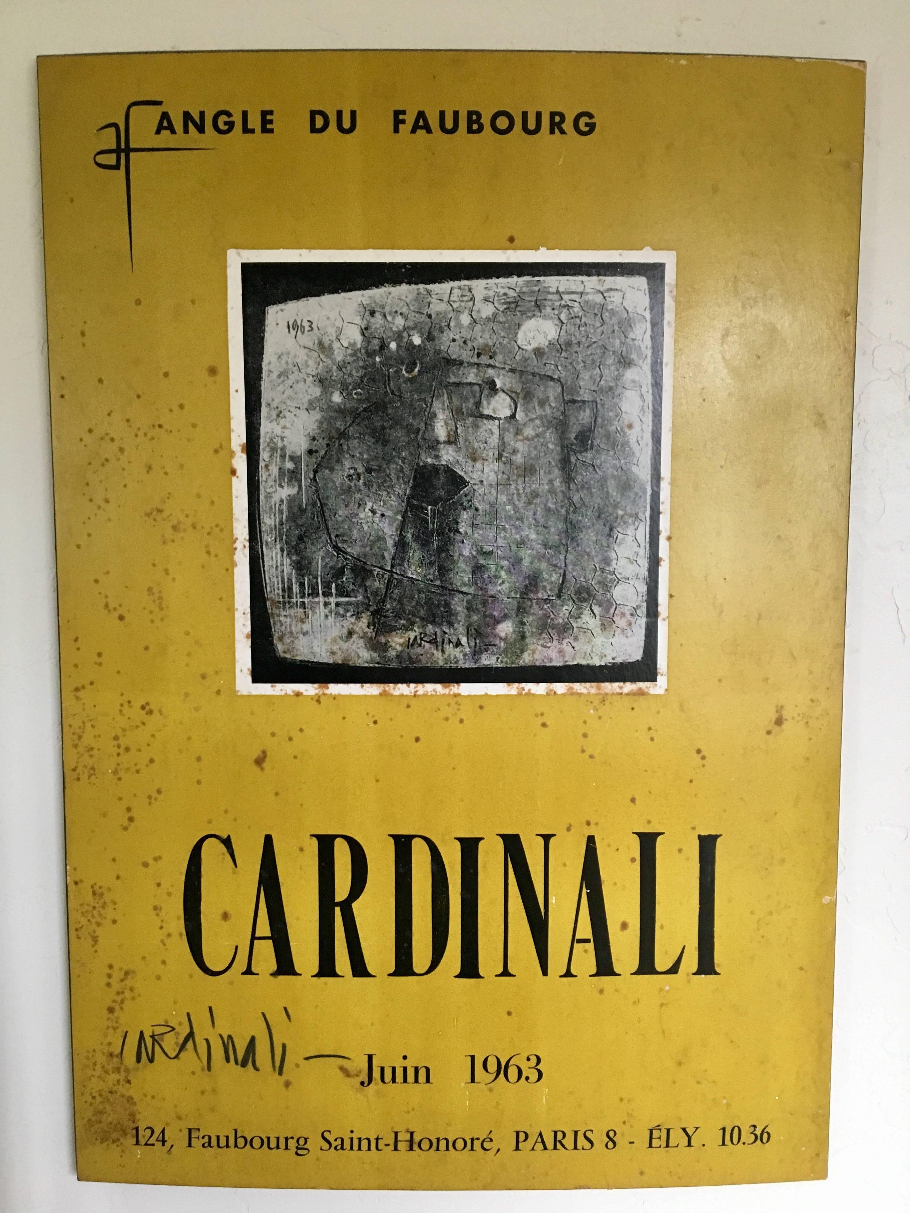 An incredible and rare piece by artist Franco Cardinali, French Italian Title Protestation Du Mardi 22, Signed and dated by the artist 1963, comes with poster exhibition signed by Him, in this exhibit he showcase with Picasso & Jean Cocteau, this