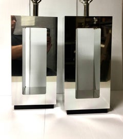 Pair of Mirrored Geometric Table Lamps in the Style of Milo Baughman, 1970s