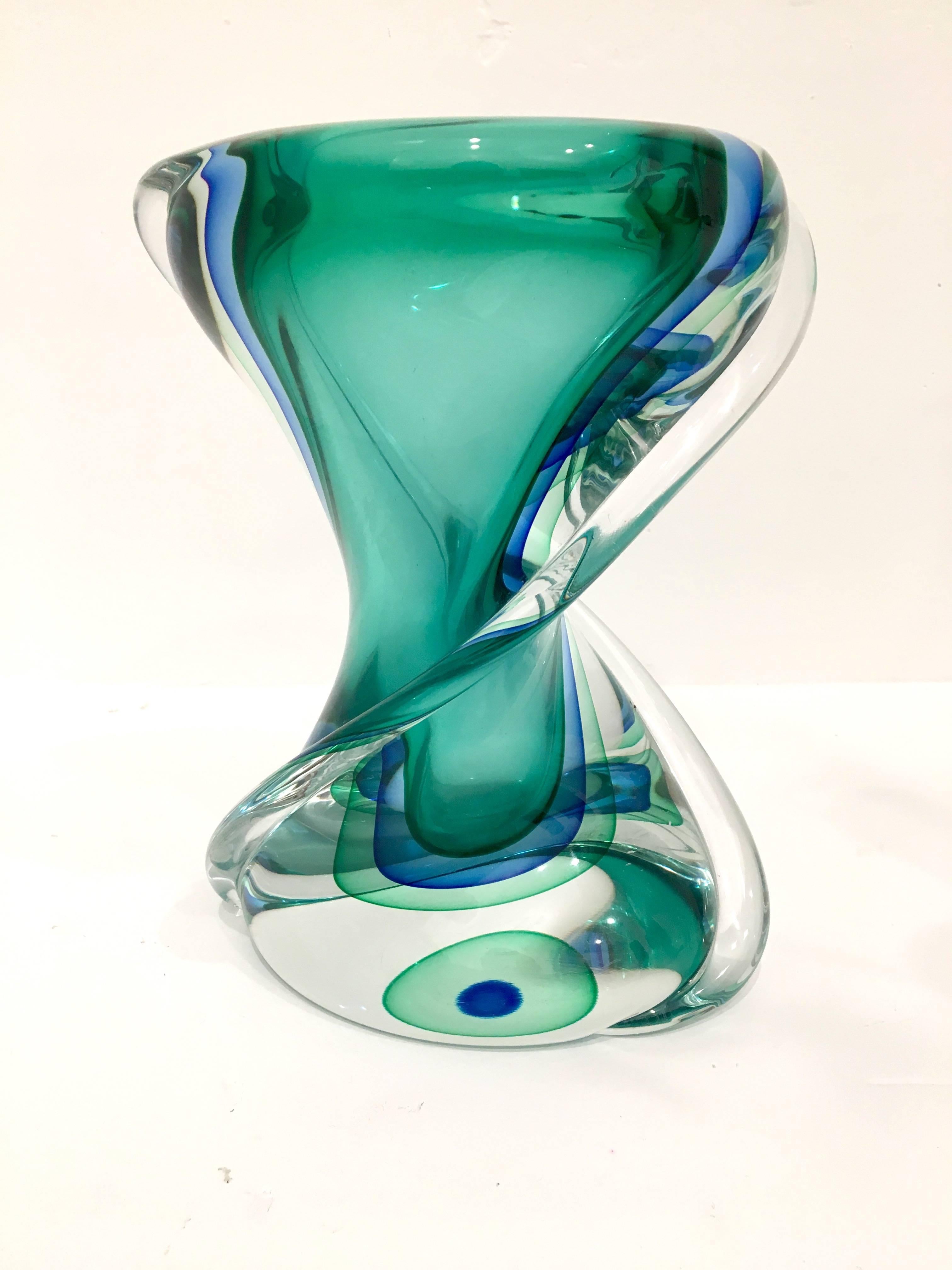 Beautiful and rare vase by Luciano Gaspari for Seguso, Murano, Sommerso organic glass vase. Vibrant colors on this incredible piece.