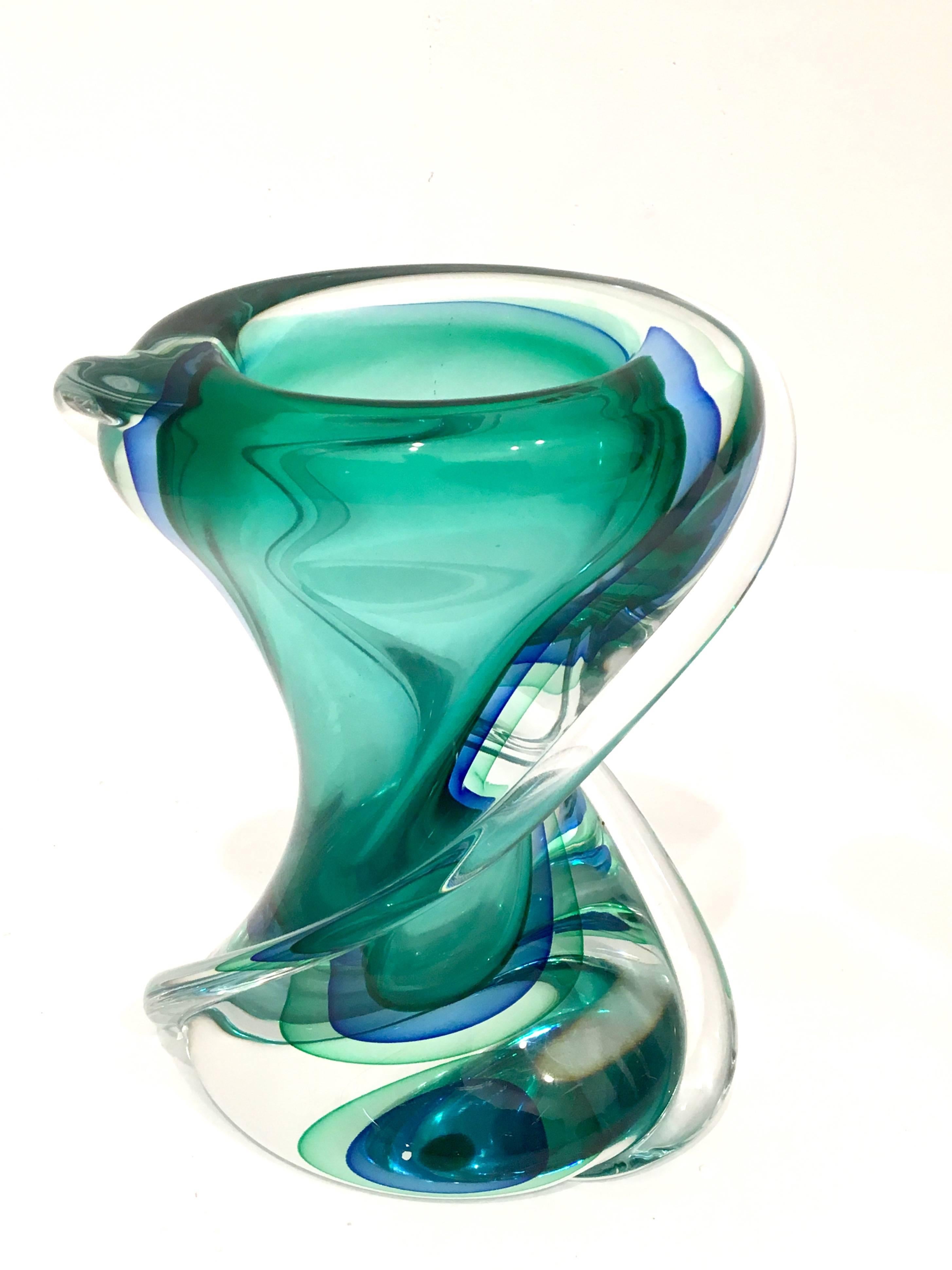 Mid-Century Modern 1950s, Italian, Luciano Gaspari, Seguso Murano Sommerso Organic Glass Vase