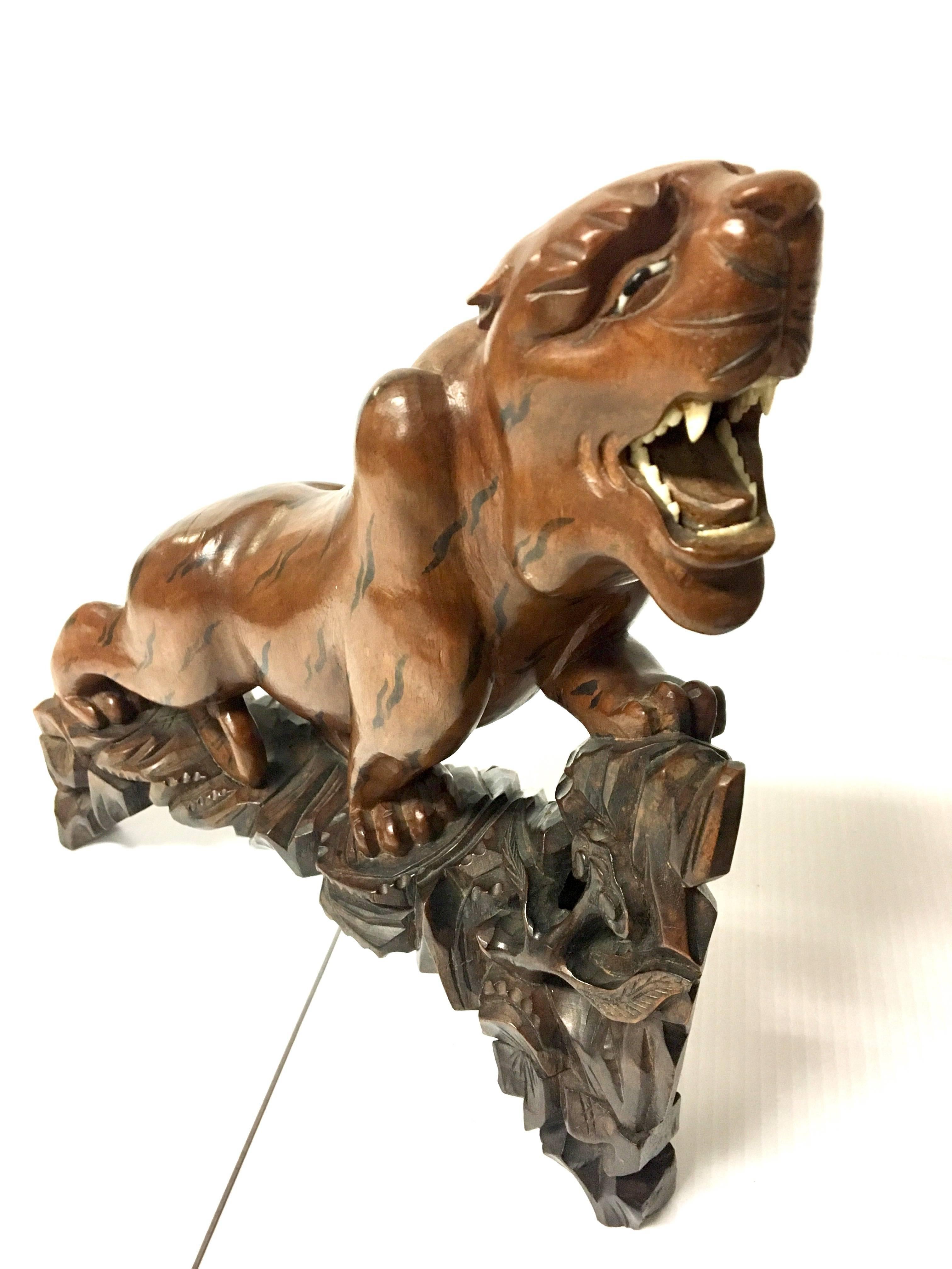 Striking Pair of Hand-Carved Panther Bookends in Rosewood In Good Condition For Sale In San Diego, CA