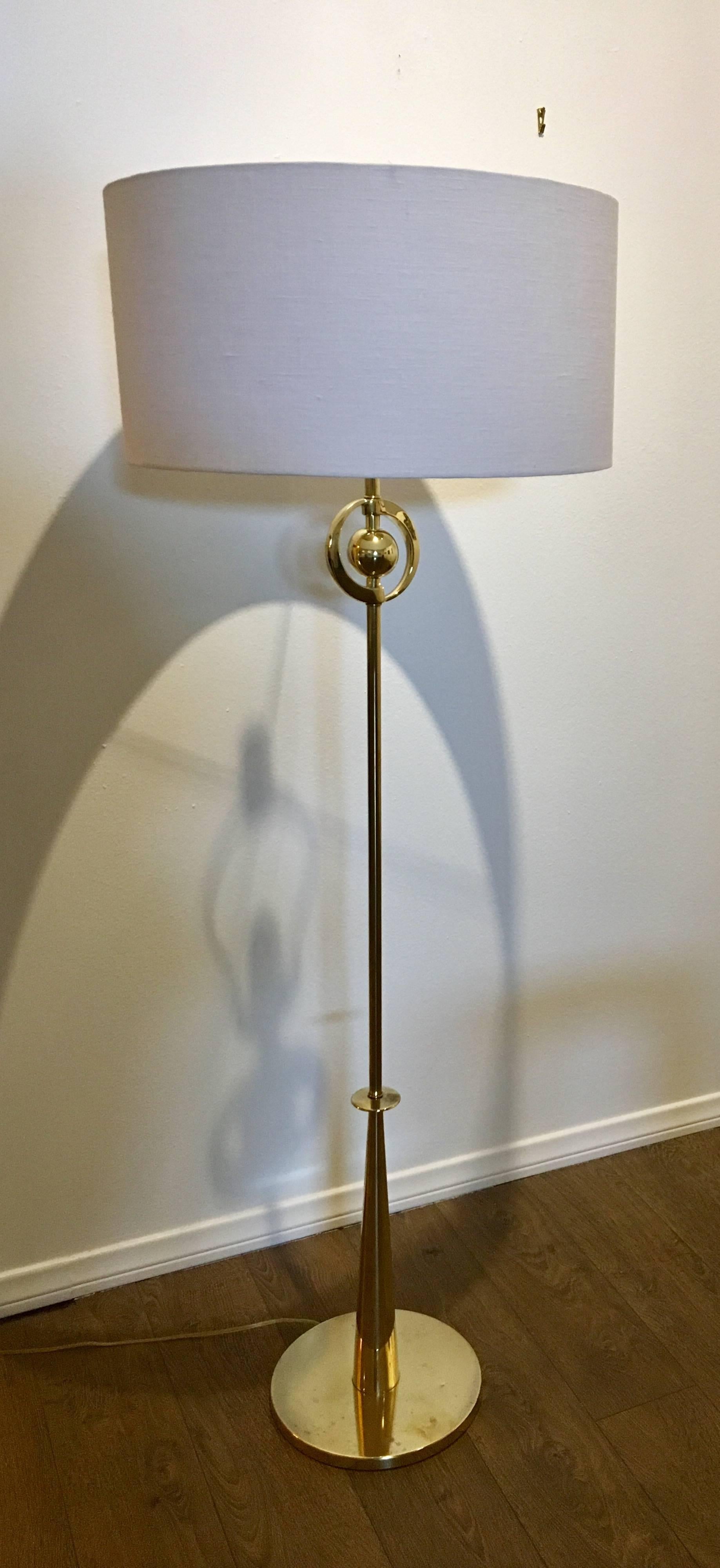 American Art Deco Polished Brass Floor Lamp by the Rembrandt Lamp Company