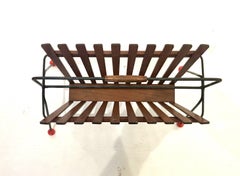 French Mid-Century Modern Atomic Age Iron and Teak Magazine Rack