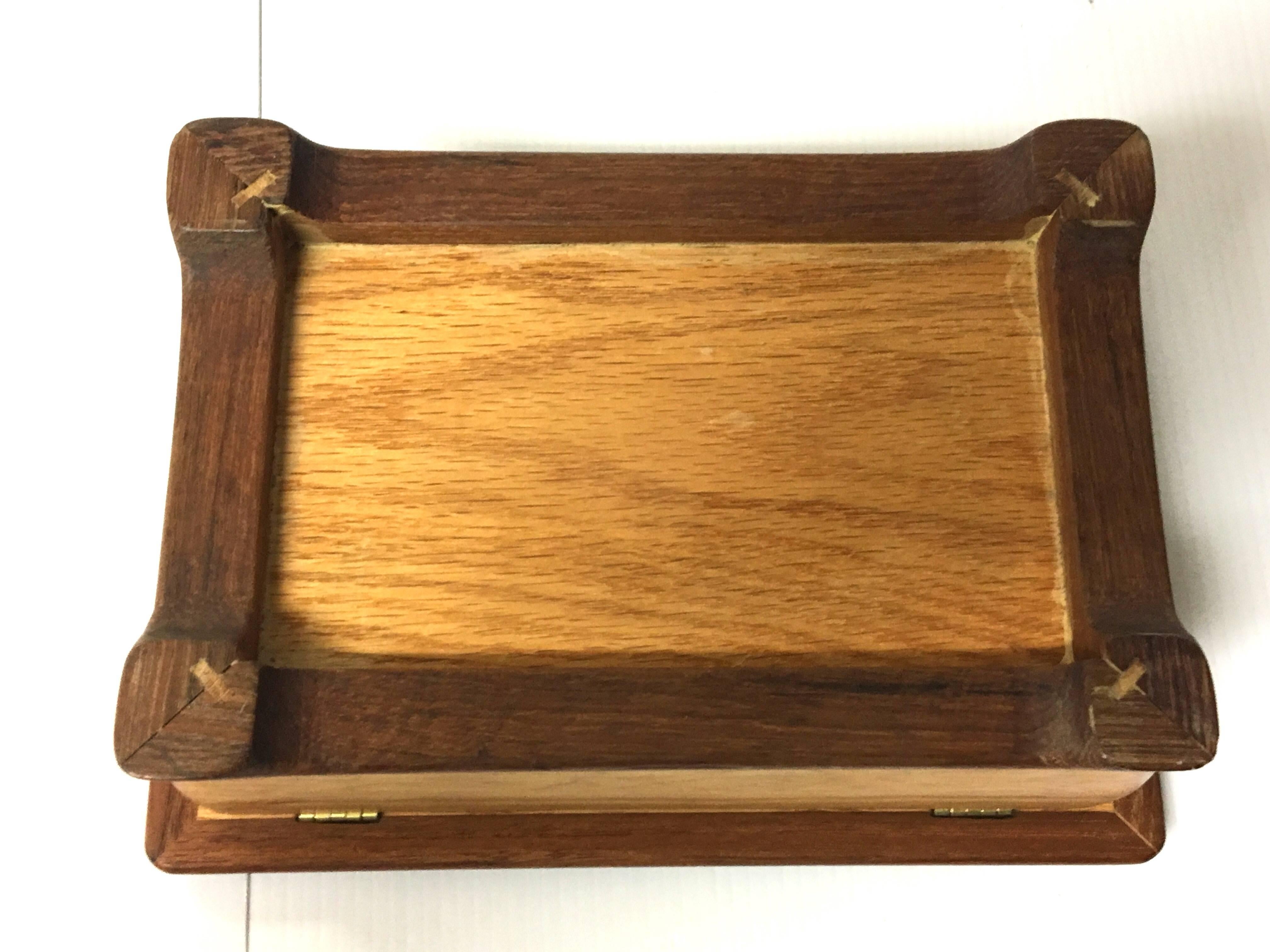 American Handcrafted Solid Oak with Rosewood Inlay Jewelry Box For Sale
