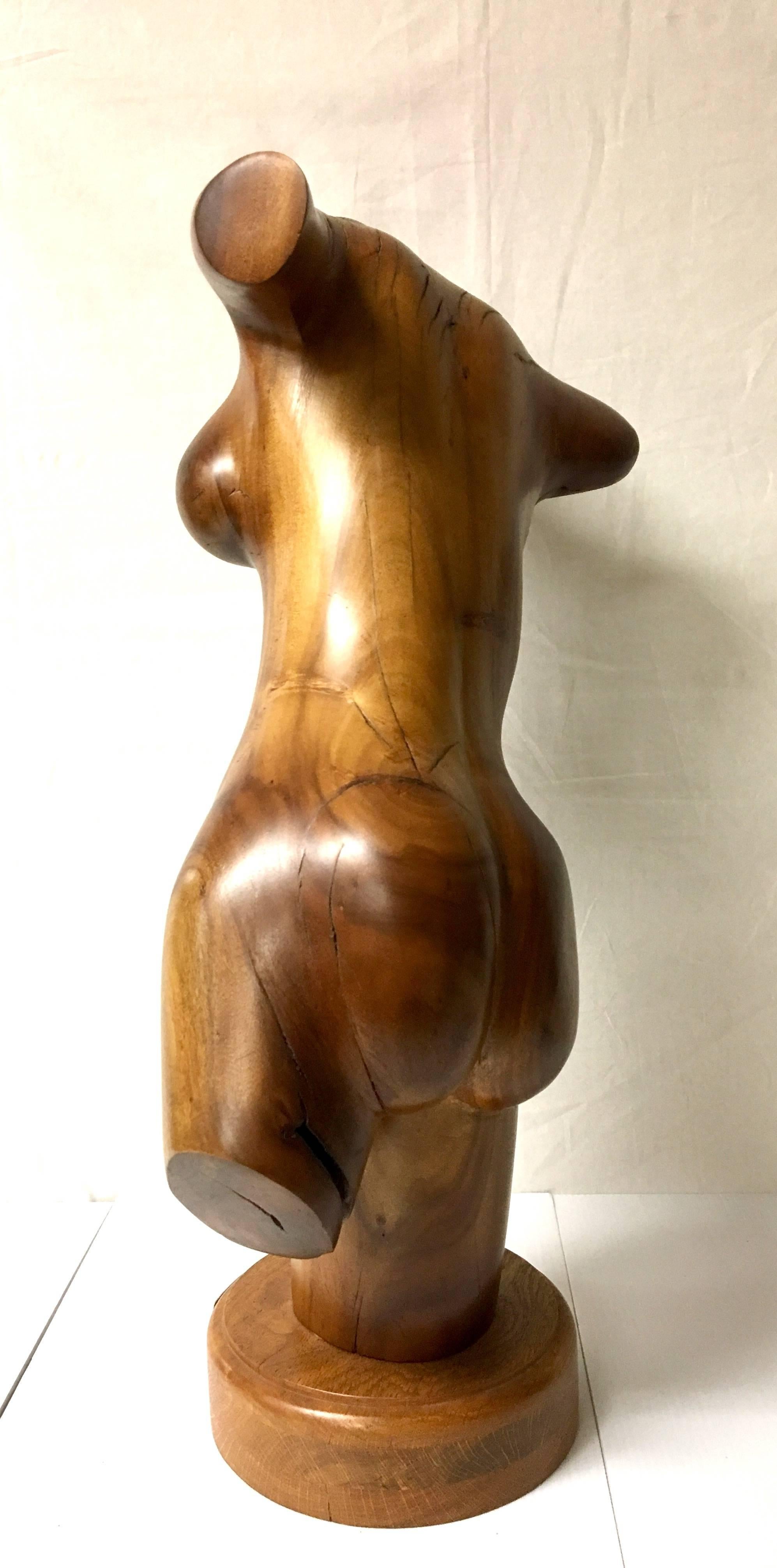 Tall Nude Female Torso Sculpture Hand-Carved in Wood by California Artist In Excellent Condition For Sale In San Diego, CA