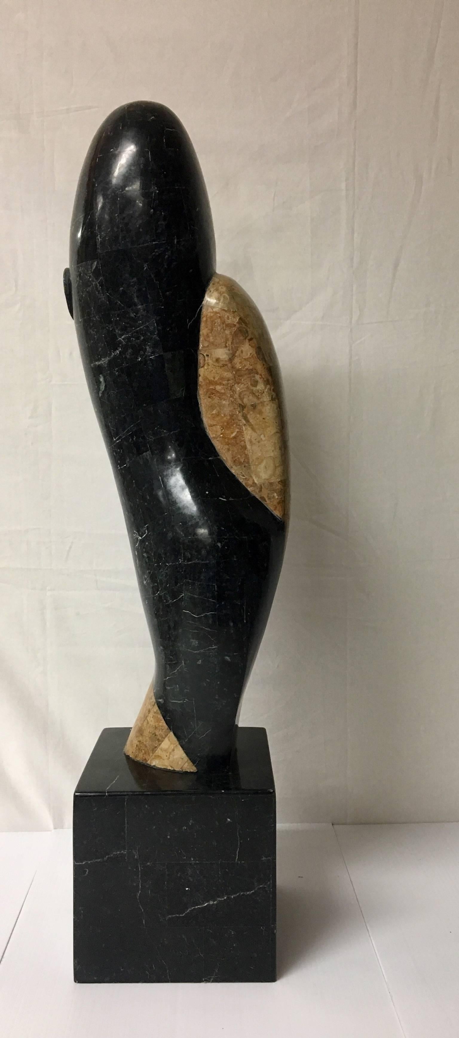 20th Century Tall Tessellated Stone Sculpture in Black and Beige by Marquis of Beverly Hills