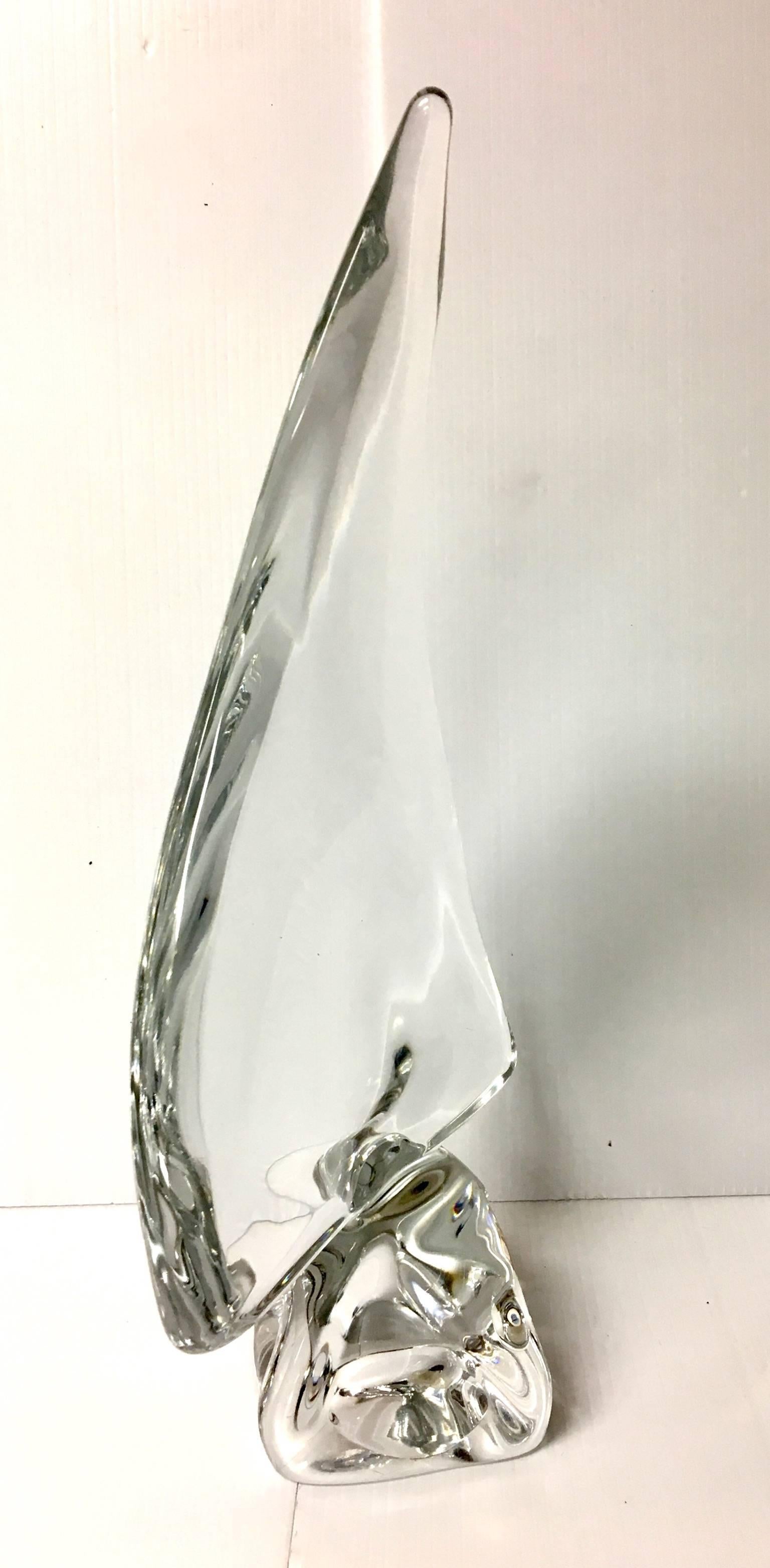 Large crystal sailboat sculpture by Daum, France, circa 1970s. Etched signature reads "Daum" this is a large version of this stunning work of art. Excellent condition. No chips, scratches.