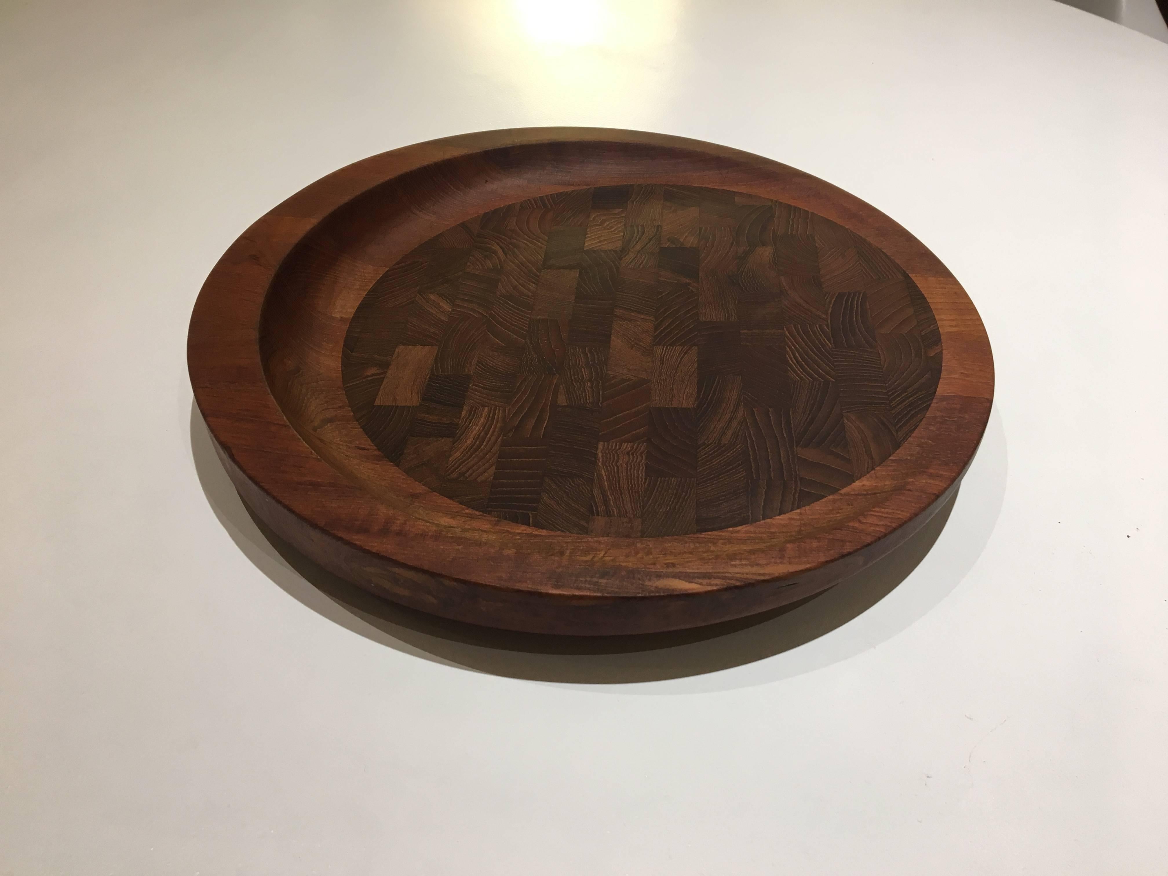 Nice butcher block solid teak tray, early production manufactured by Dansk designed by Quistgaard, slanted nice condition freshly refinished.