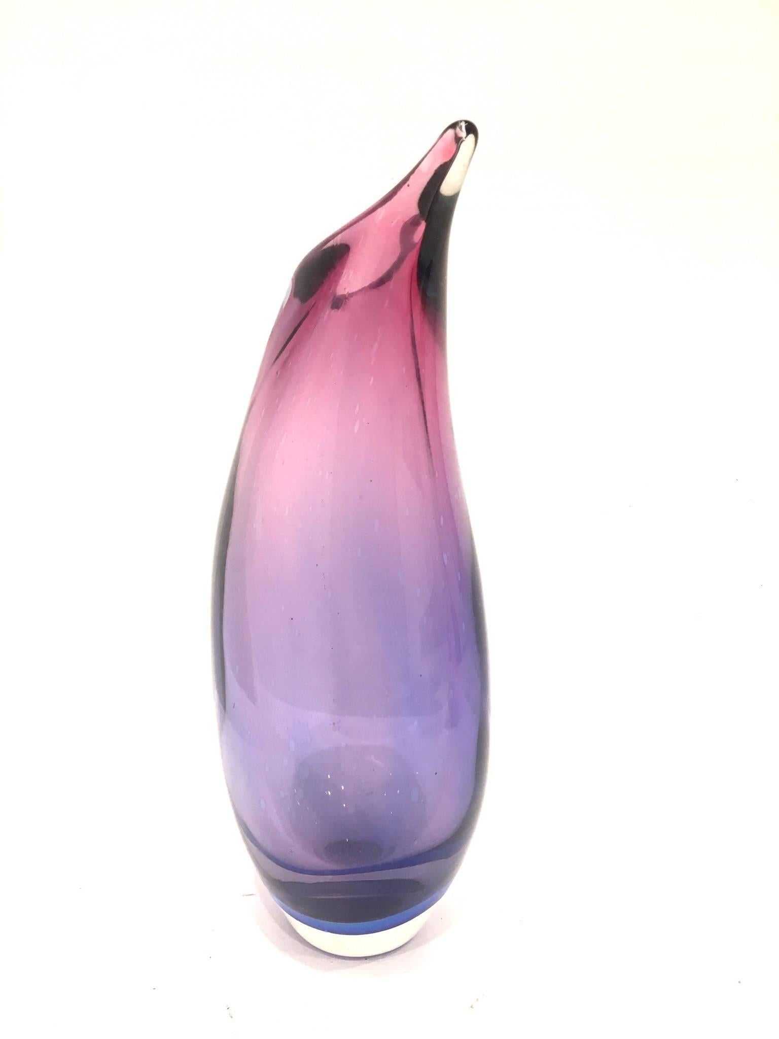 Whimsical purple and blue Sommerso glass vase. An art glass work attributed to Flavio Poli. Amazing shape and vibrant colors. circa 1950s.