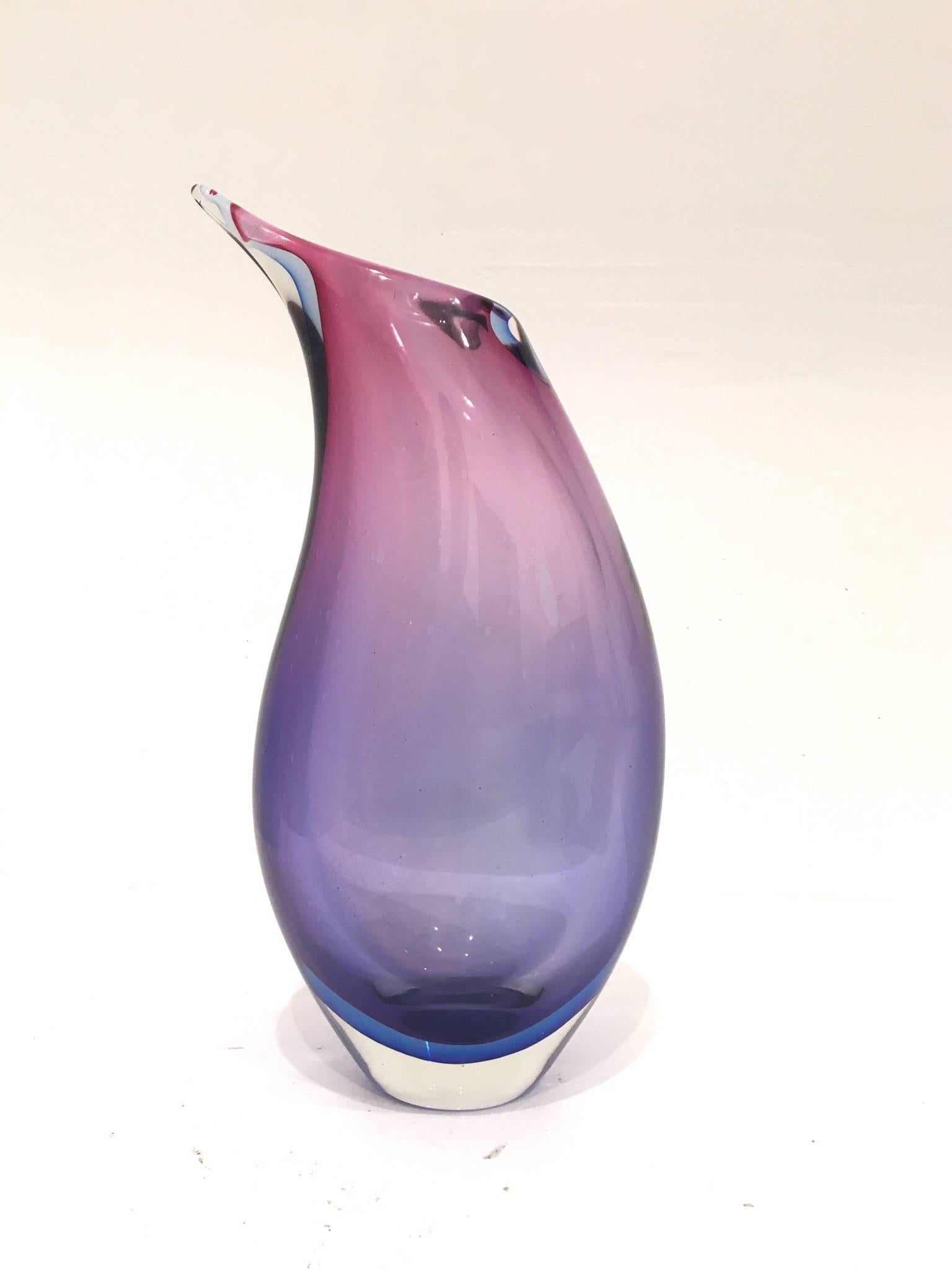 Mid-Century Modern Large Murano Glass Flavio Poli Purple and Blue Sommerso Teardrop Vase