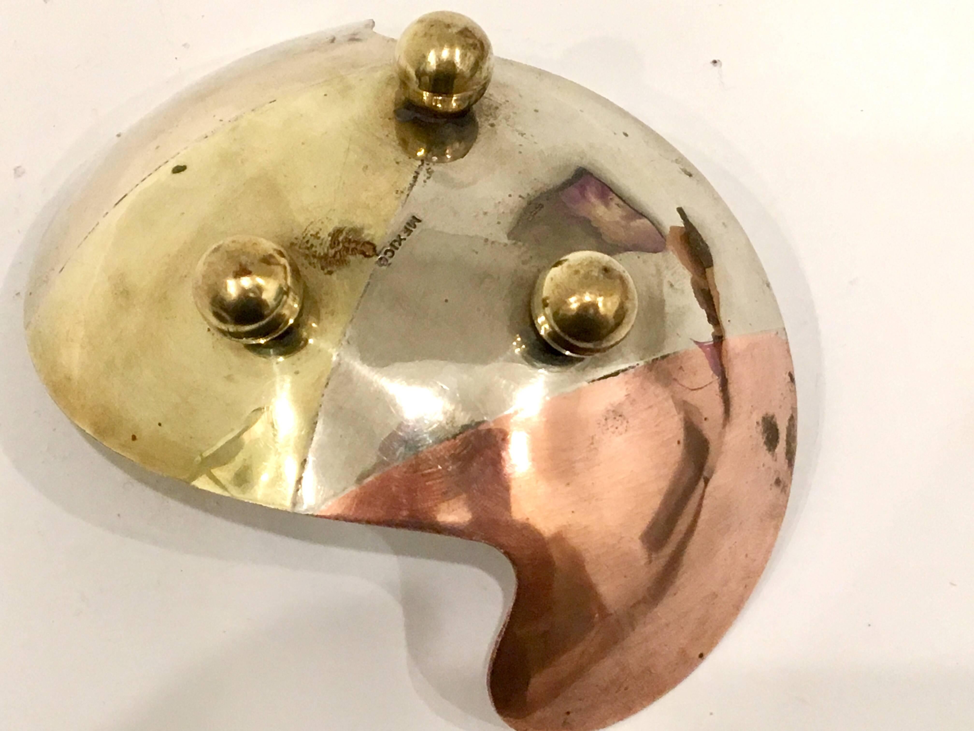 Mid-Century Modern Mix Metals Biomorphic Small Tri Footed Bowl Los Castillo Mexico