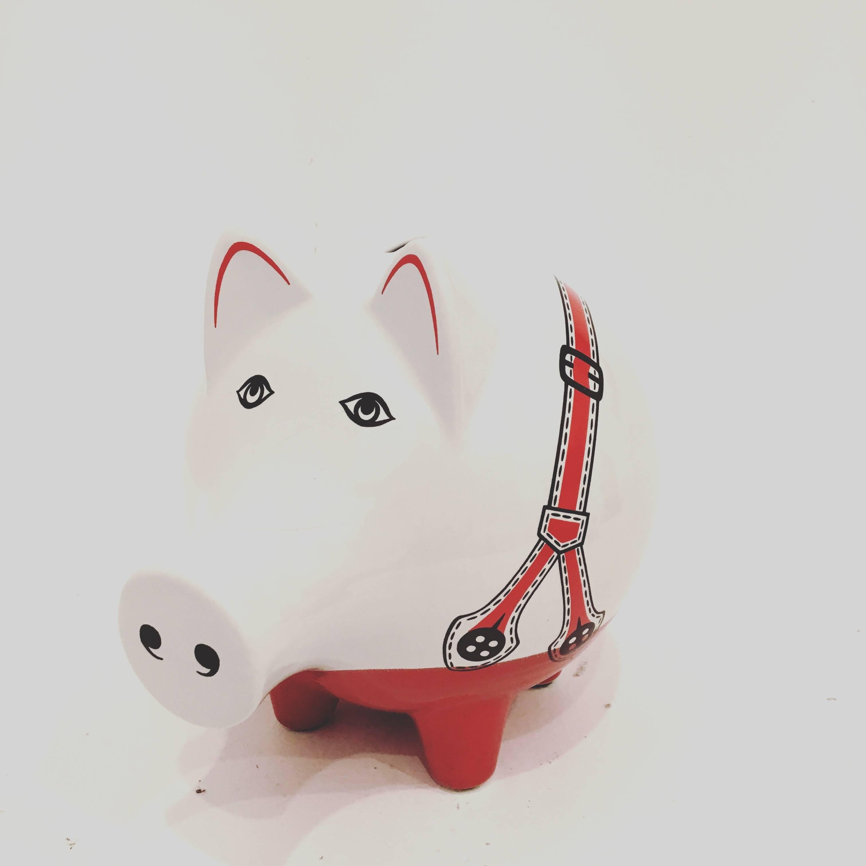 Whimsical Porcelain Piggy Bank/ Coin Saver by Waechtersbach West Germany In Excellent Condition In San Diego, CA