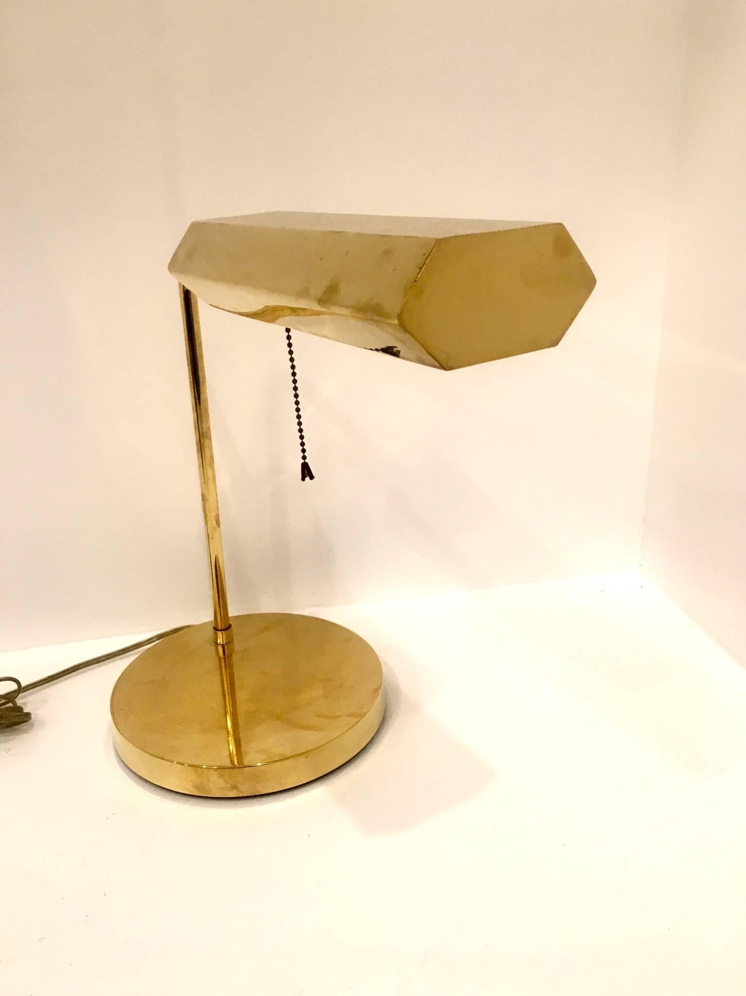 Modernist Polished Brass Multidirectional Desk Arm Lamp In Good Condition In San Diego, CA