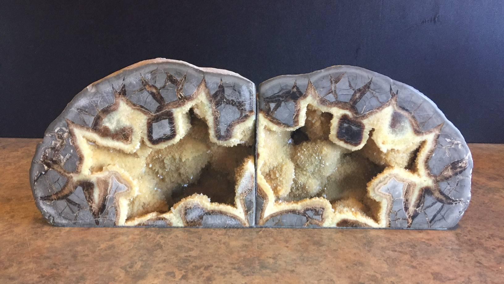 Mid-Century Modern Pair of Massive Vintage Geode Bookends
