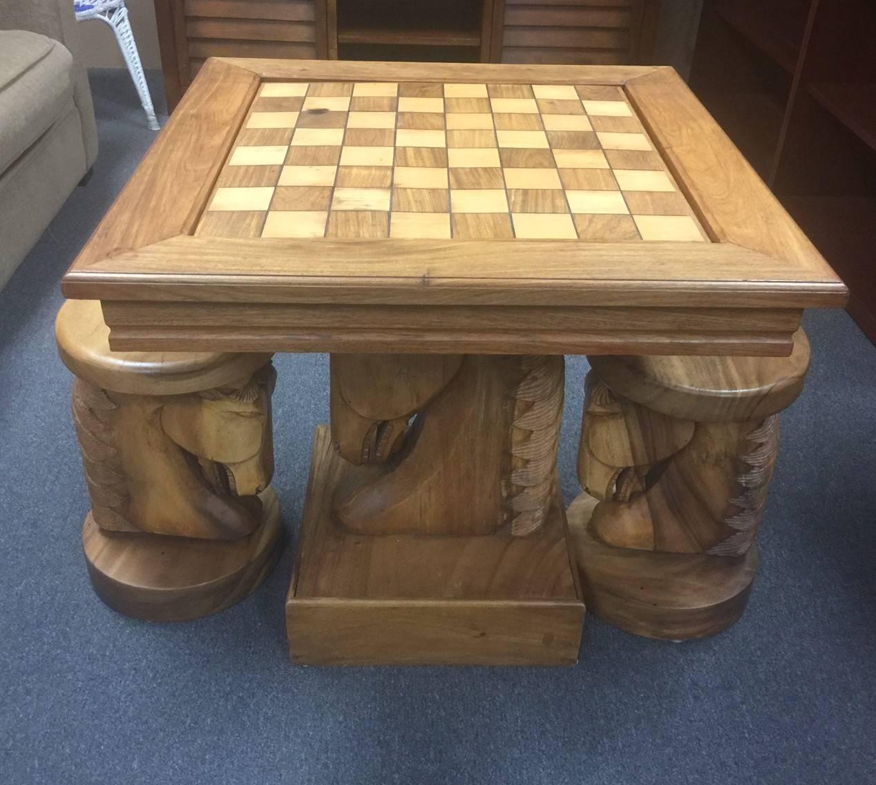 Hardwood Unique Horse Head Game Table and Seats in the Style of Billy Haines