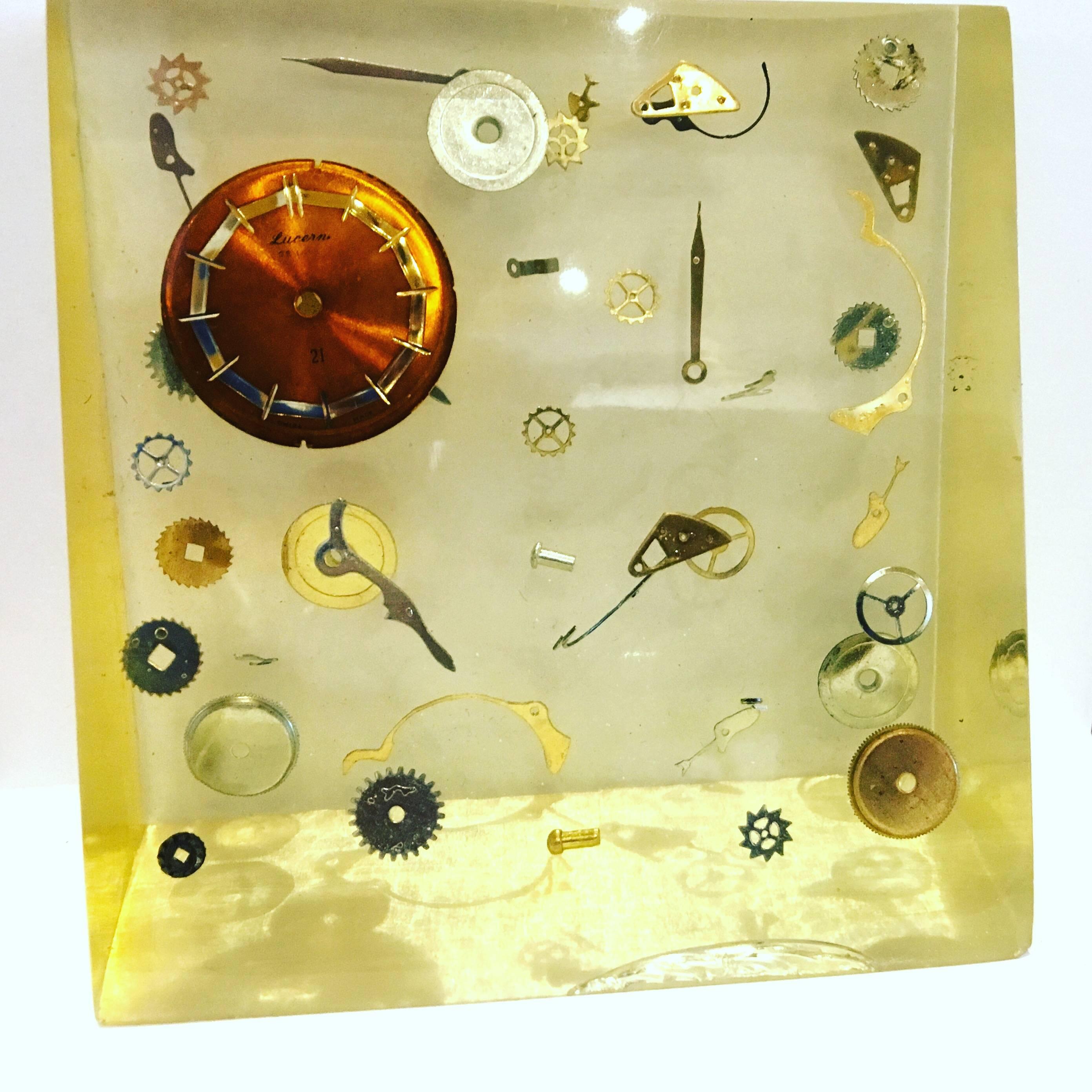 20th Century Modernist Lucite Resin Sculpture with Exploded Clock
