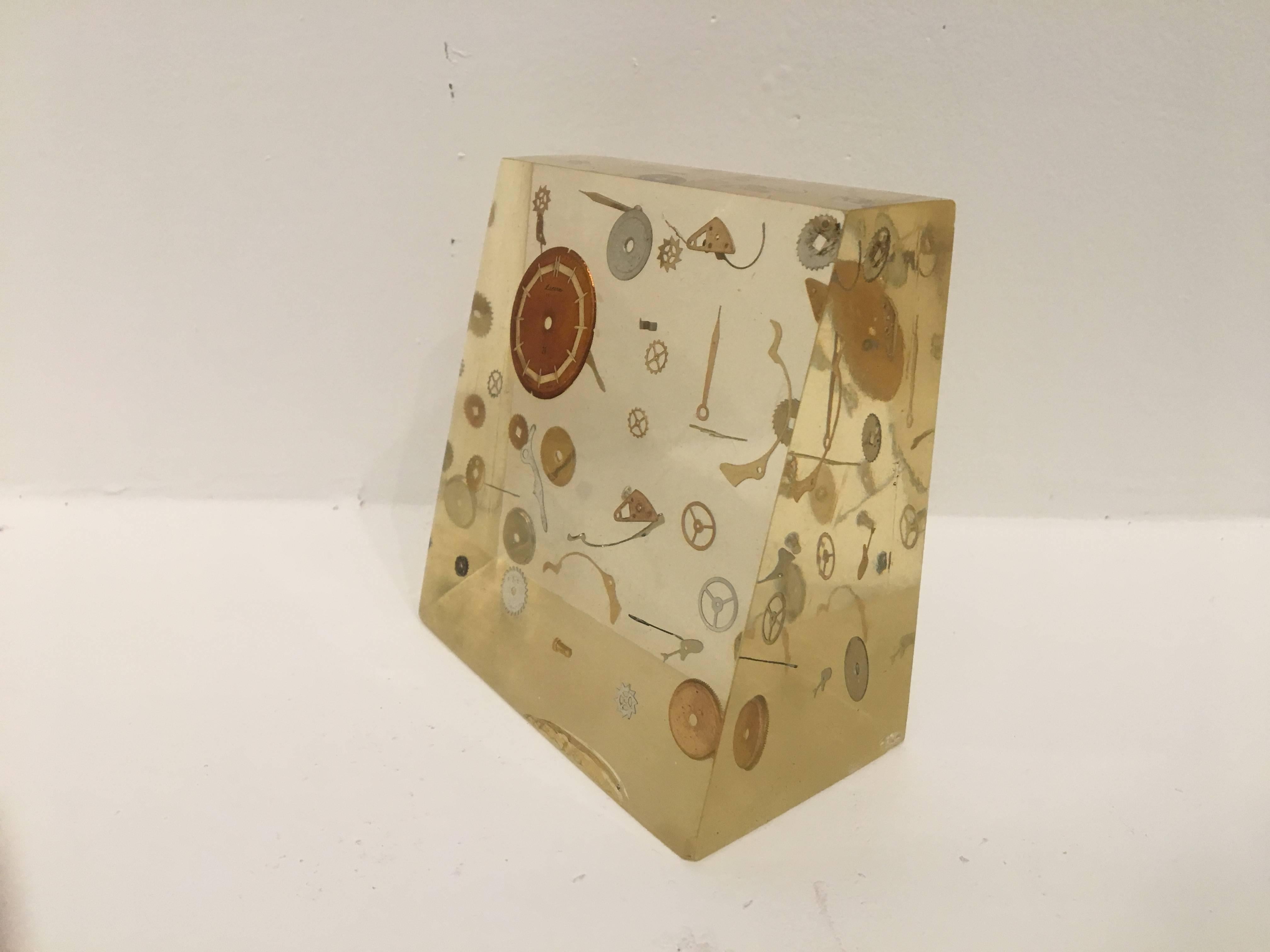 Mid-Century Modern Modernist Lucite Resin Sculpture with Exploded Clock