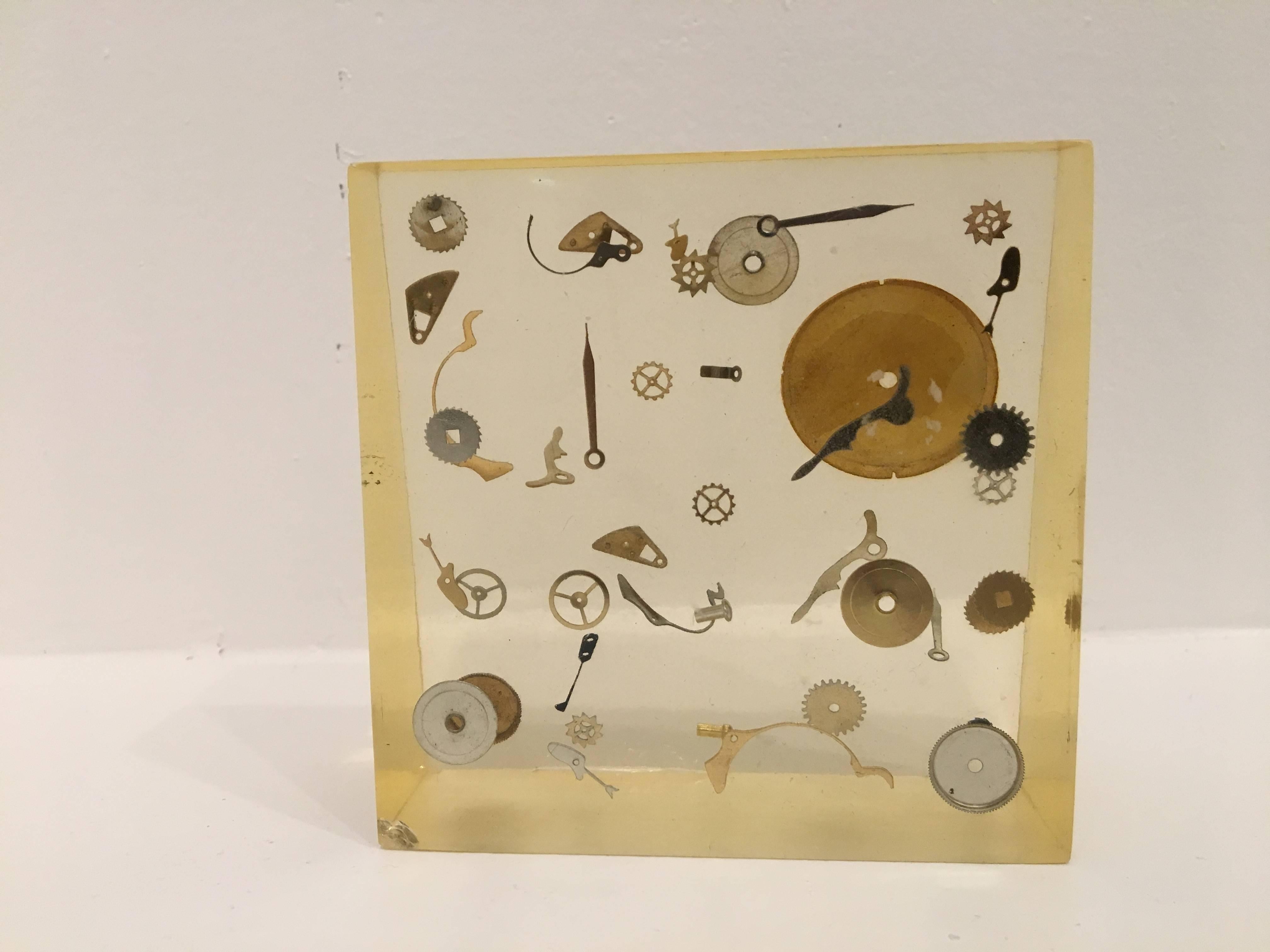 Modernist Lucite Resin Sculpture with Exploded Clock In Good Condition In San Diego, CA