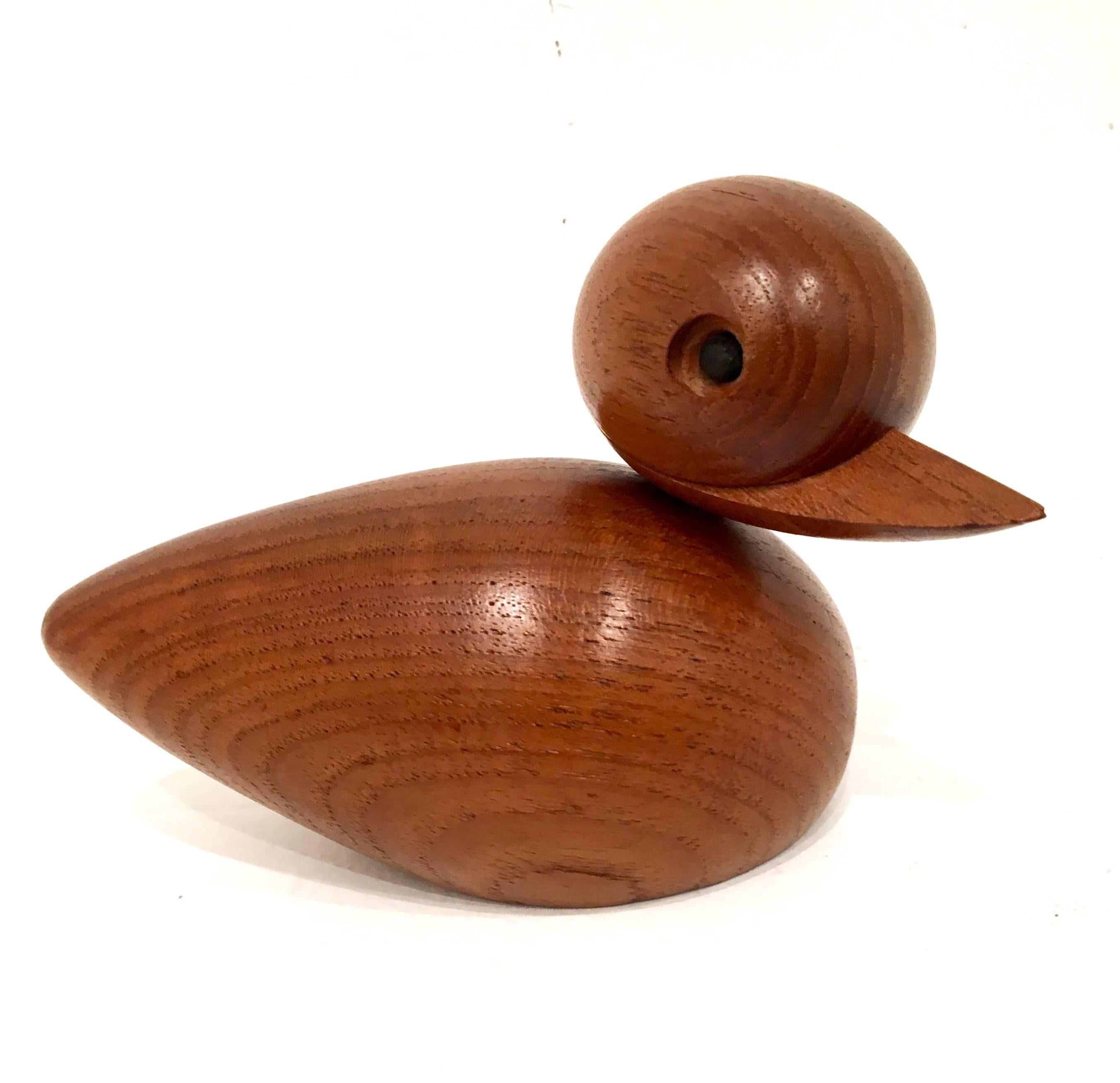 Scandinavian Modern Danish Modern Solid Teak Duckie Sculpture Atributed to Kay Bojesen