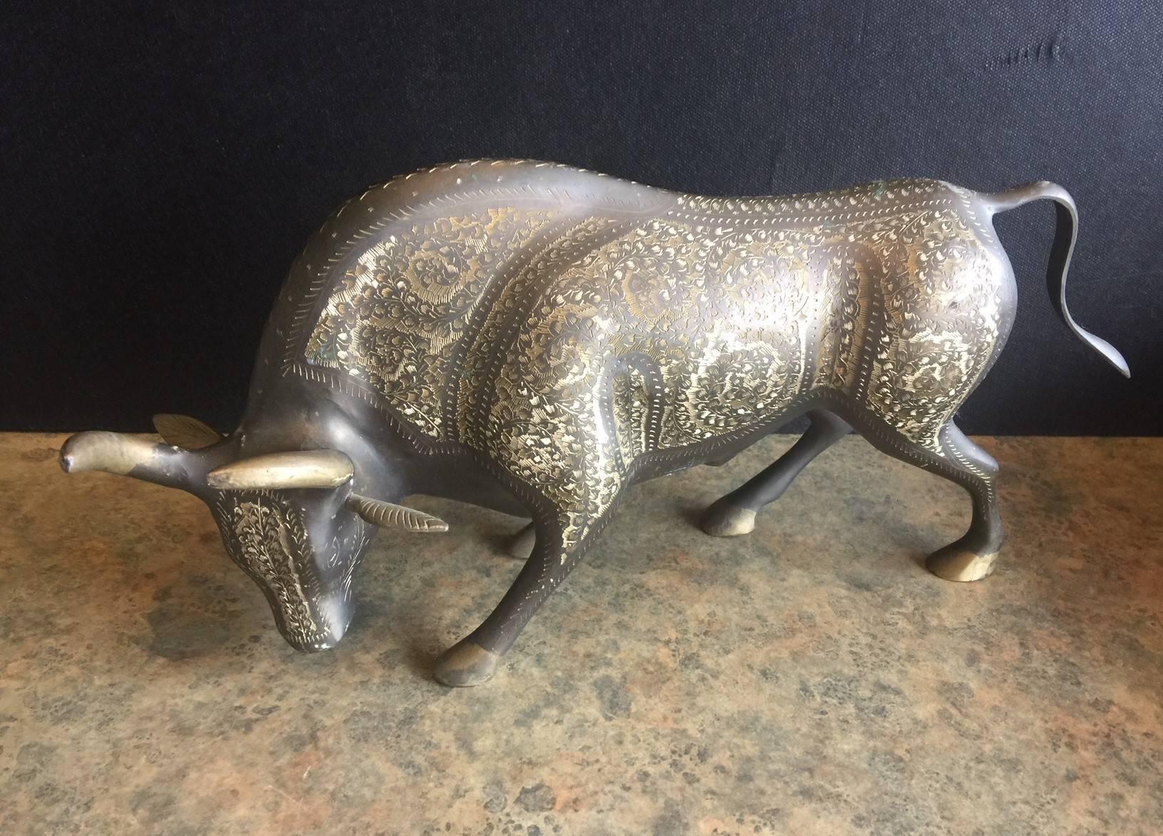 Large Midcentury Brass Bull Sculpture 2