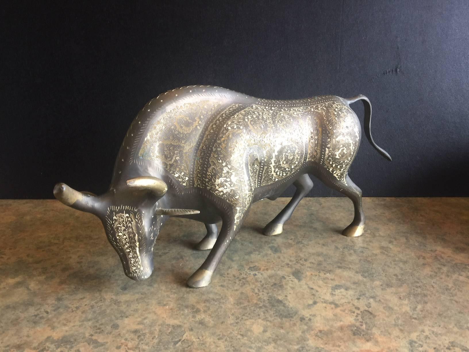 Mid-Century Modern Large Midcentury Brass Bull Sculpture