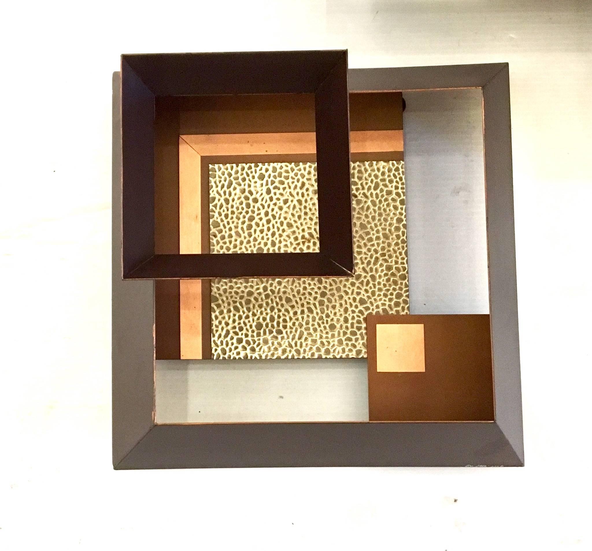Mid-Century Modern Painted Metal Geometric Wall Sculpture by Curtis Jere Signed