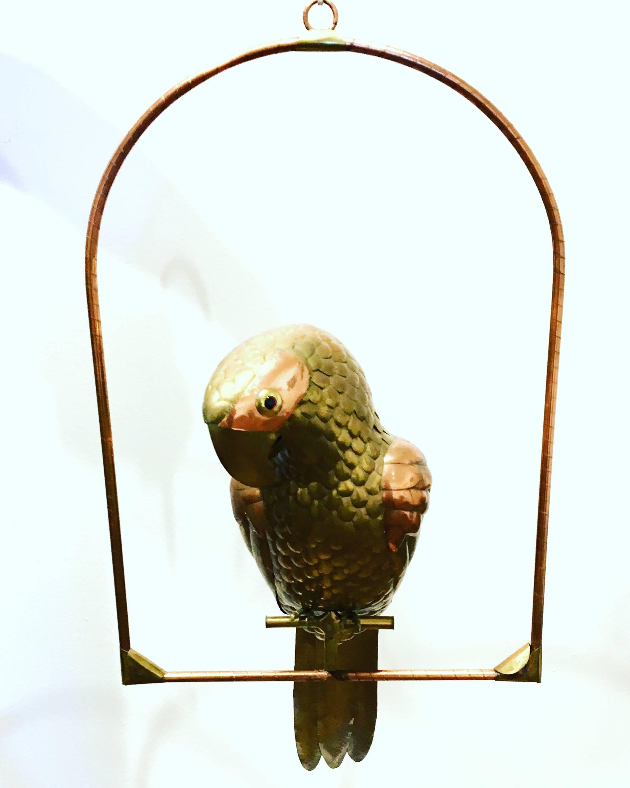 Extra Large Hanging Perched Parrot by Sergio Bustamante in Brass and Copper 2