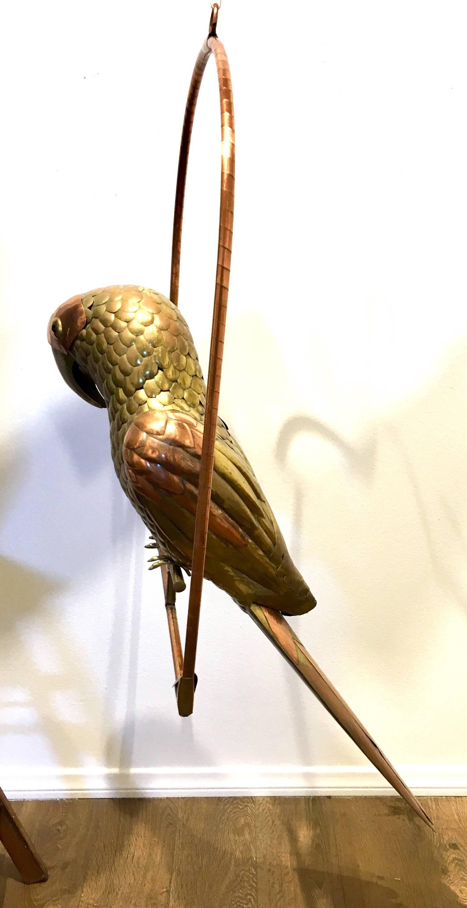 brass parrot on stand