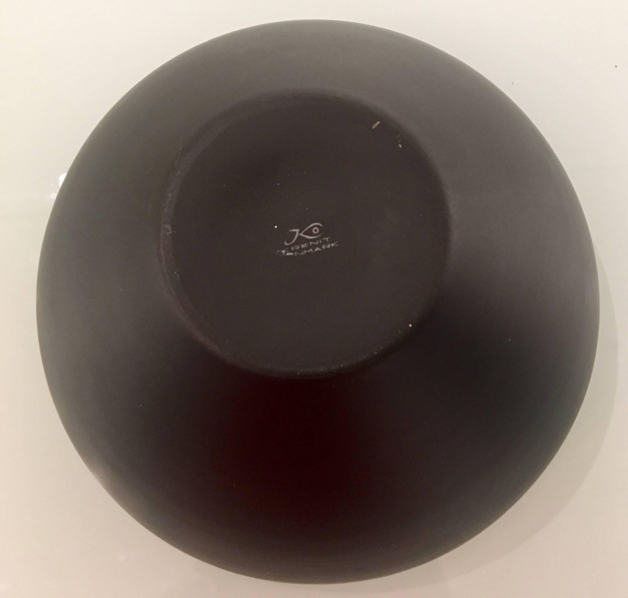 Elegant Krenit bowl circa 1950s, in black and white early marking made in Denmark light chips around the edge as shown. Perfect for a salad bowl or fruit bowl.