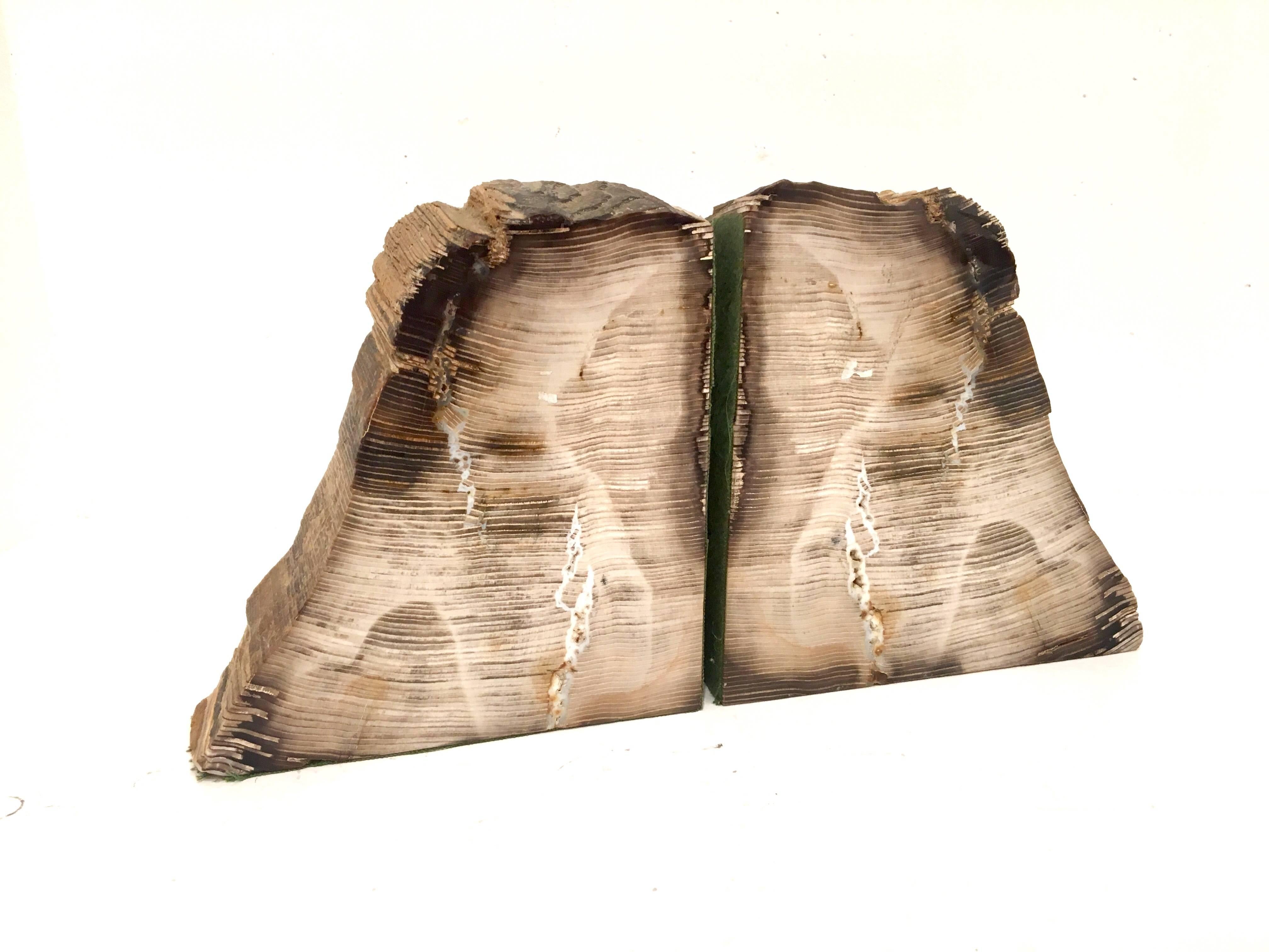 Nice vintage set of two petrified bookends, can be used in two positions. 6" wide each approx.