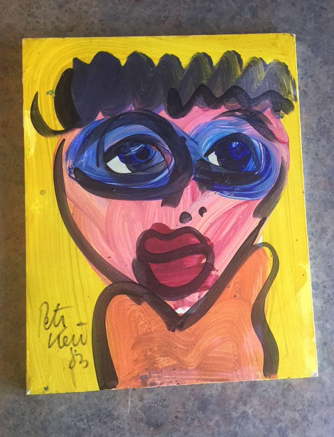 A very cool original expressionist portrait by German artist Peter Keil, circa 1983. The painting is signed and dated, oil on canvas and measures 16