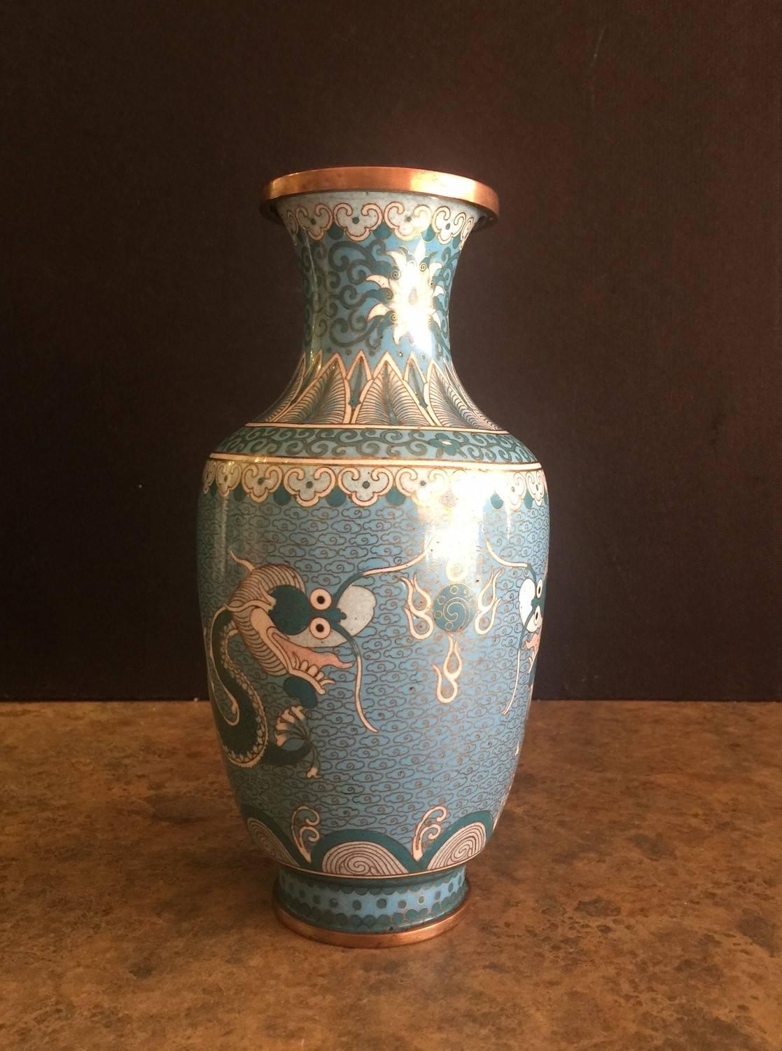 Ceramic Chinese Five-Tied Emperor Cloisonne Vase from the Republic Period For Sale