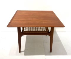 Danish Modern Teak and Cane Shelf Square Coffee/Cocktail Table from Klassik
