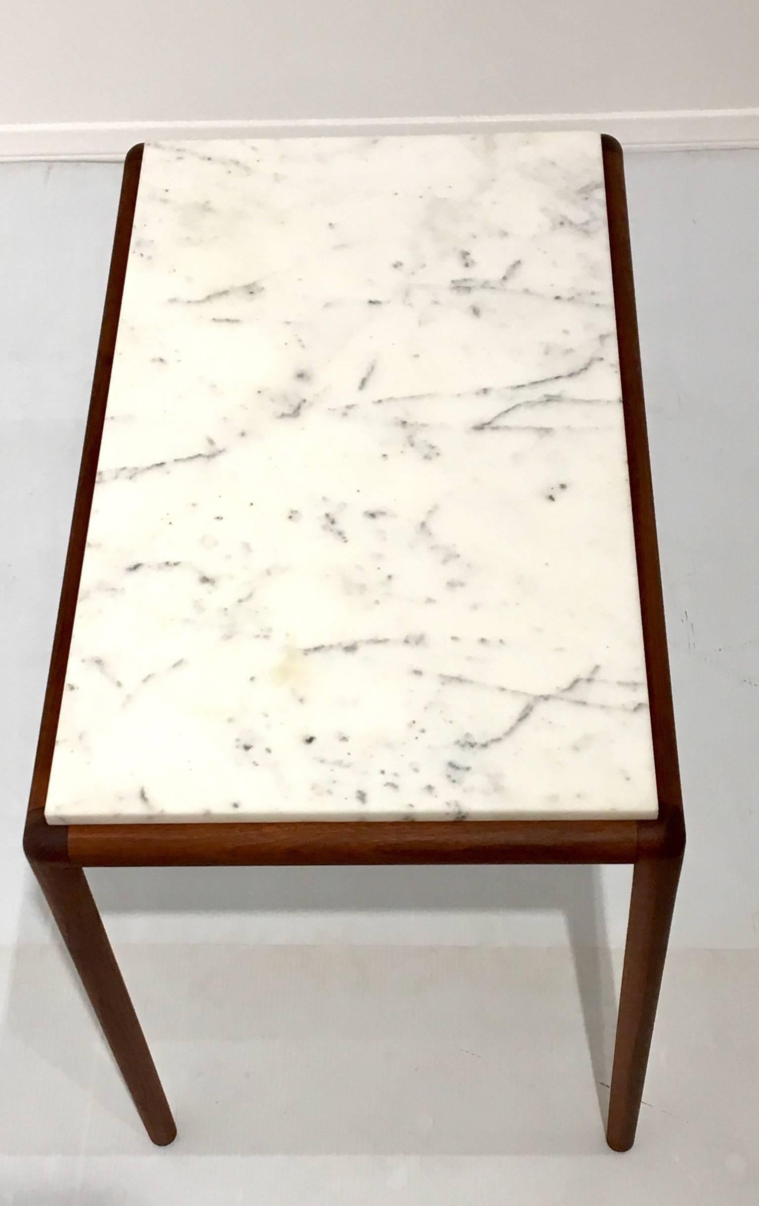 Scandinavian Modern Danish Modern Elegant Teak and Marble Cocktail or End Table