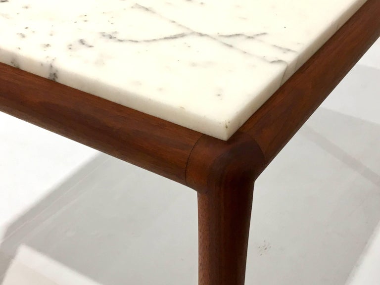 20th Century Danish Modern Elegant Teak and Marble Cocktail or End Table For Sale
