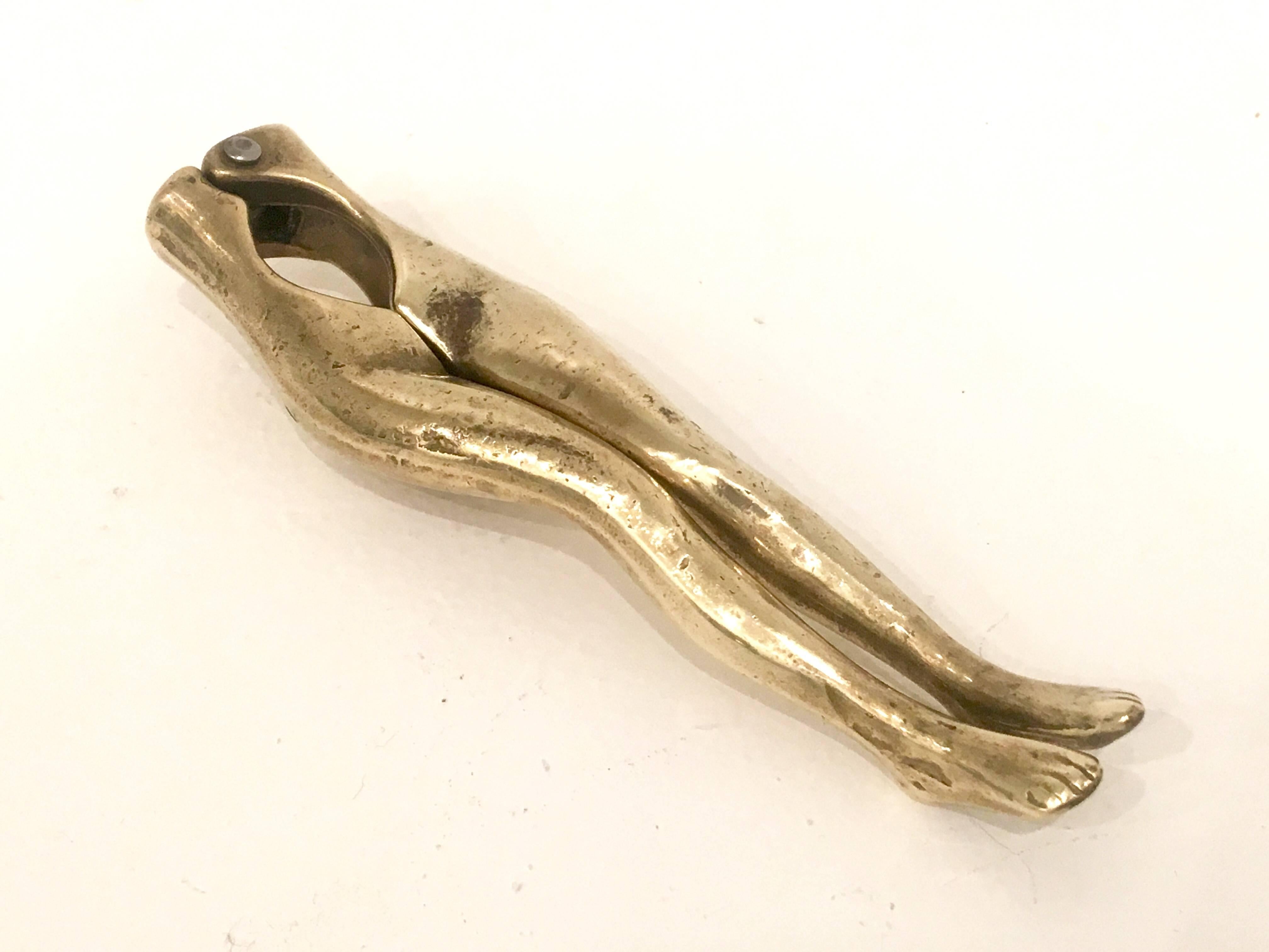 Solid polished bronze woman legs sculpture, nutcracker early 1900s piece, unique conversation item.