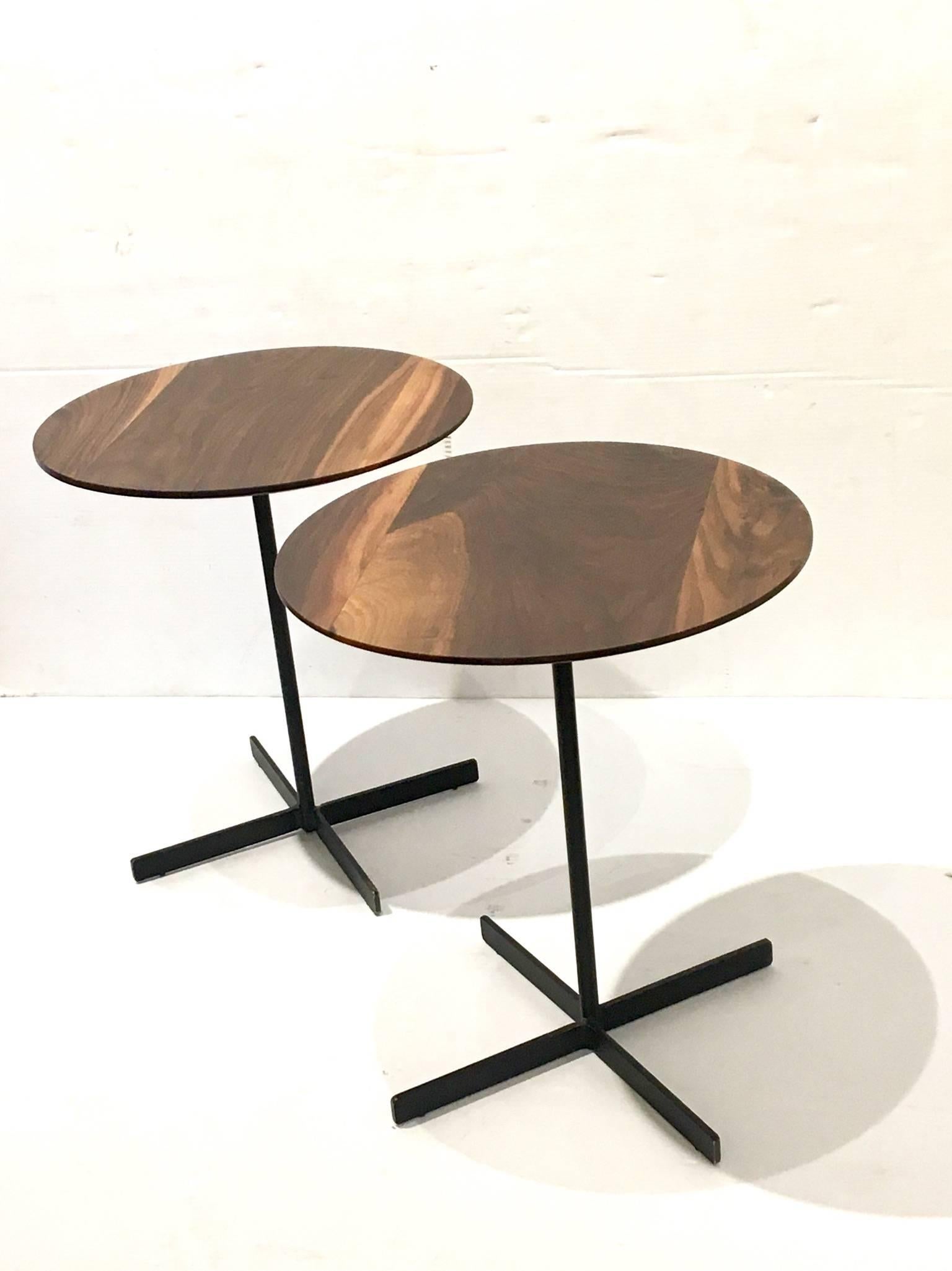 Pair of American Black Walnut Cocktail Tables with Iron Bases In Excellent Condition In San Diego, CA